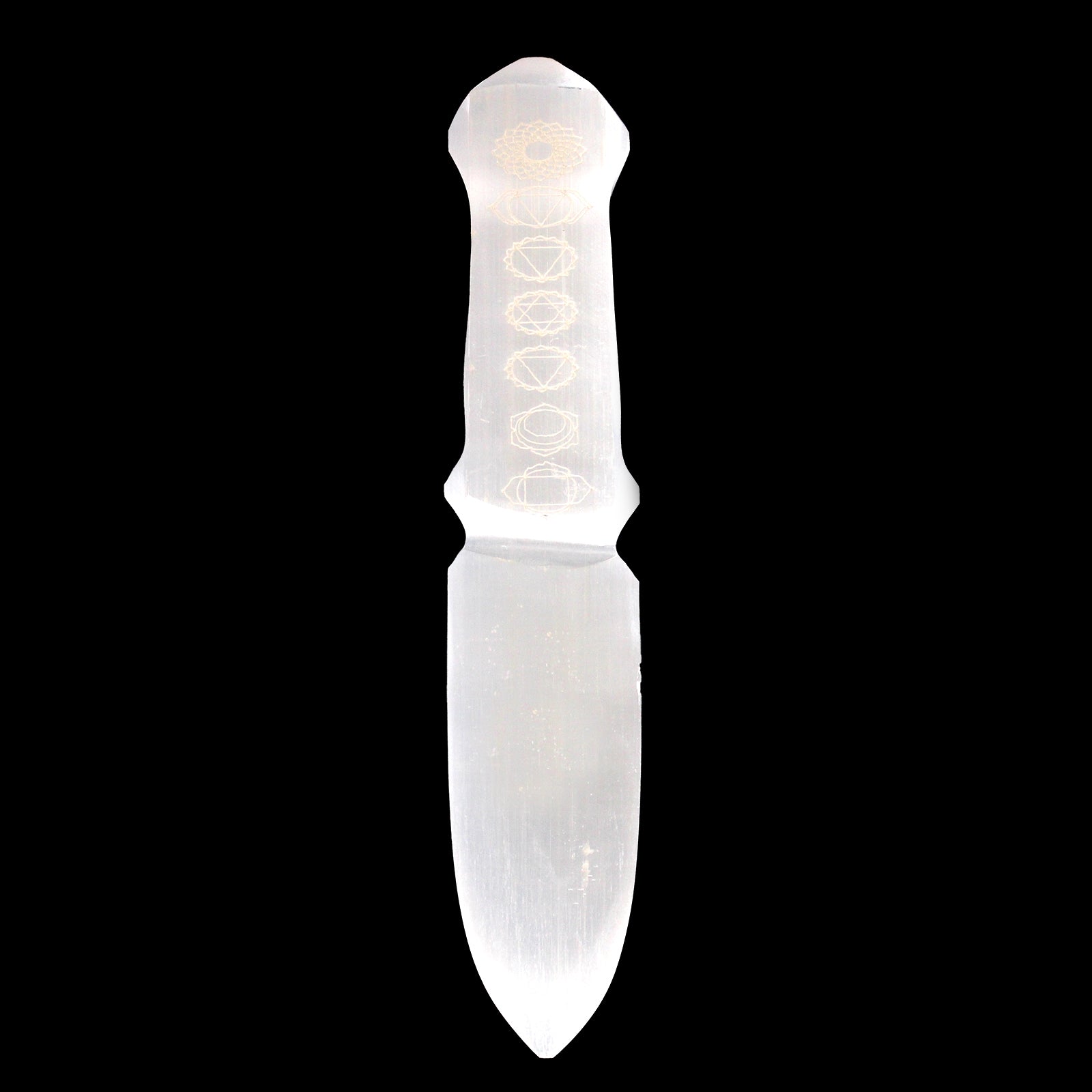 Handmade Selenite Ceremonial Knife - Chakra product packaging on clean background from Quintessential Holistic Health Ltd