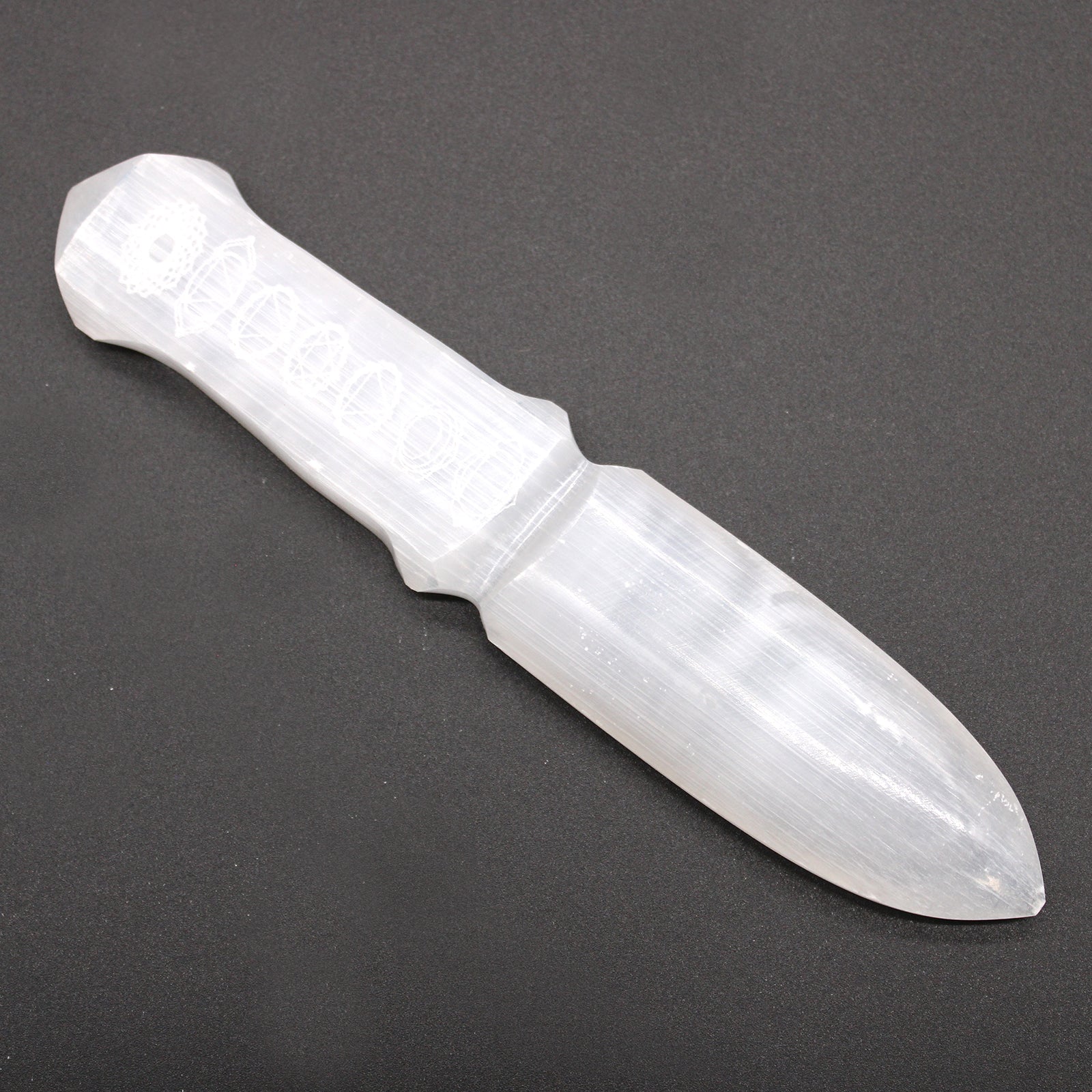 Handmade Selenite Ceremonial Knife - Chakra product packaging on clean background from Quintessential Holistic Health Ltd