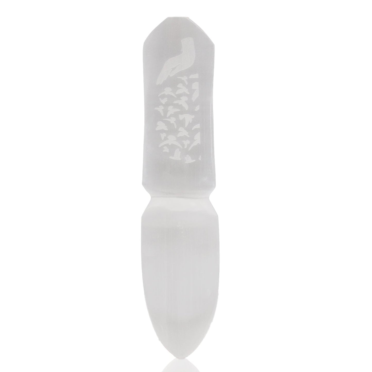 Handmade Selenite Ceremonial Knife - Releasing Bonds product packaging on clean background from Quintessential Holistic Health Ltd