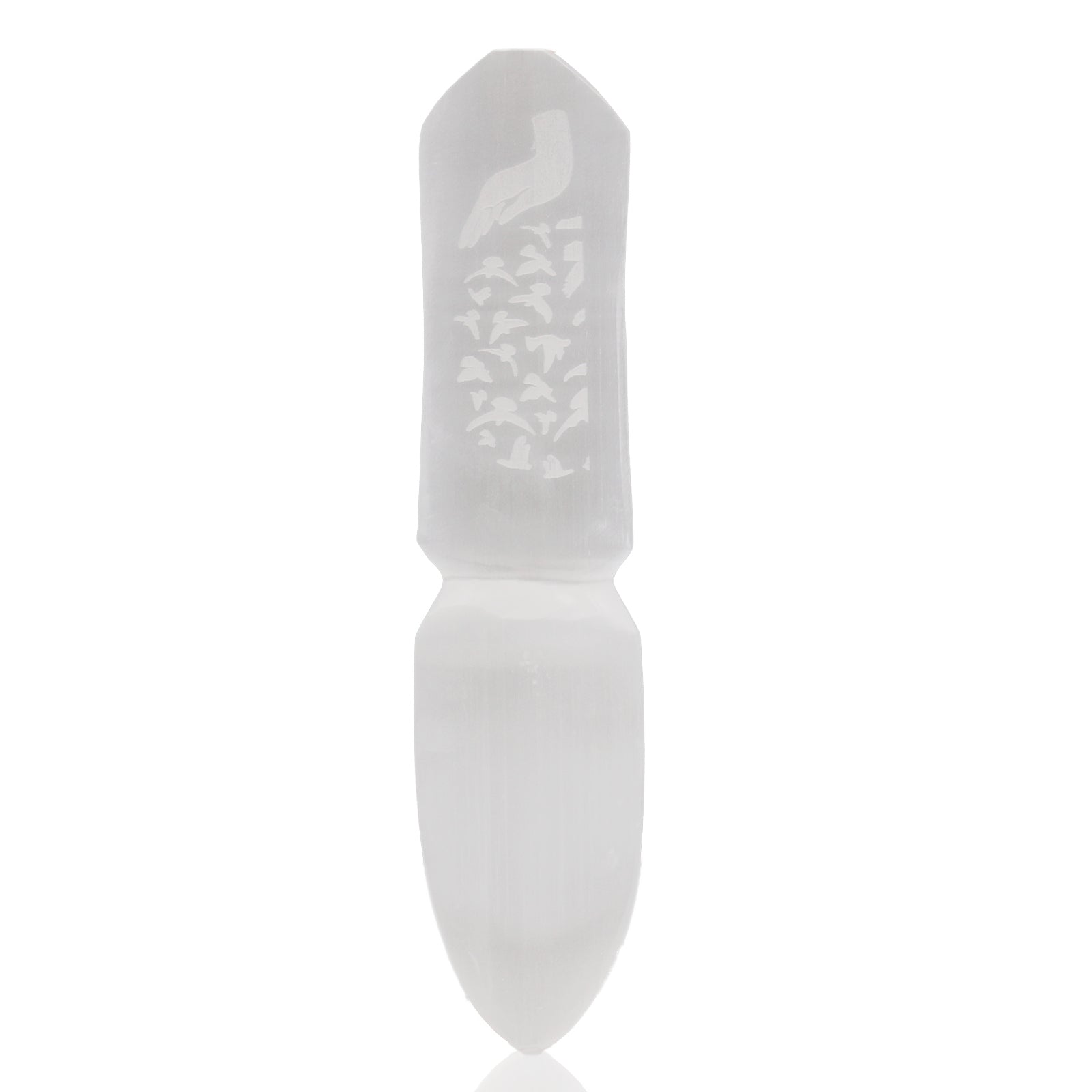 Handmade Selenite Ceremonial Knife - Releasing Bonds product packaging on clean background from Quintessential Holistic Health Ltd