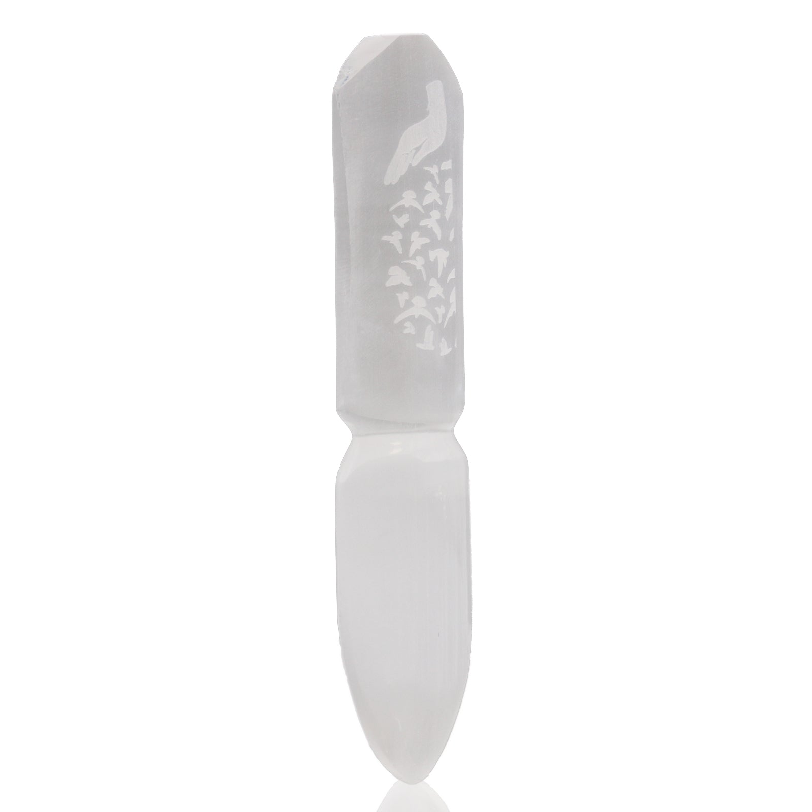 Handmade Selenite Ceremonial Knife - Releasing Bonds product packaging on clean background from Quintessential Holistic Health Ltd