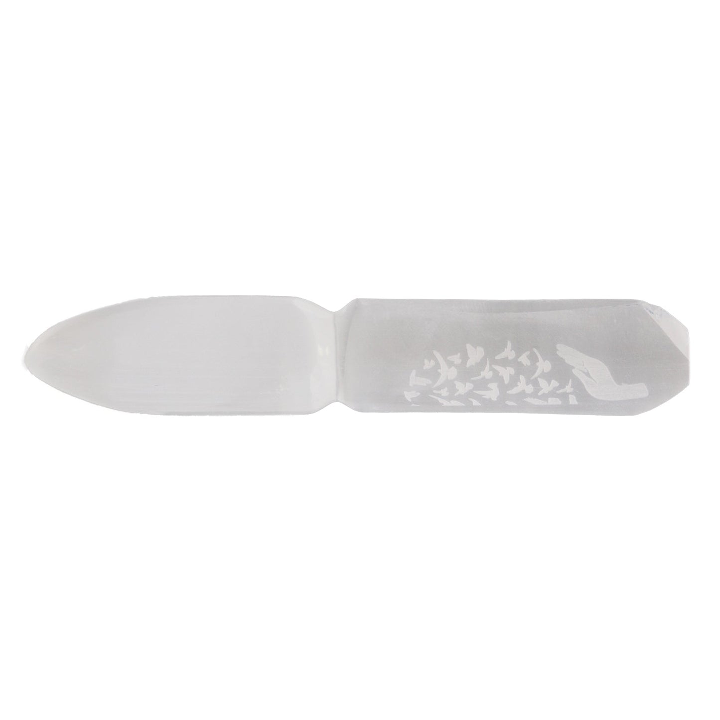 Handmade Selenite Ceremonial Knife - Releasing Bonds product packaging on clean background from Quintessential Holistic Health Ltd