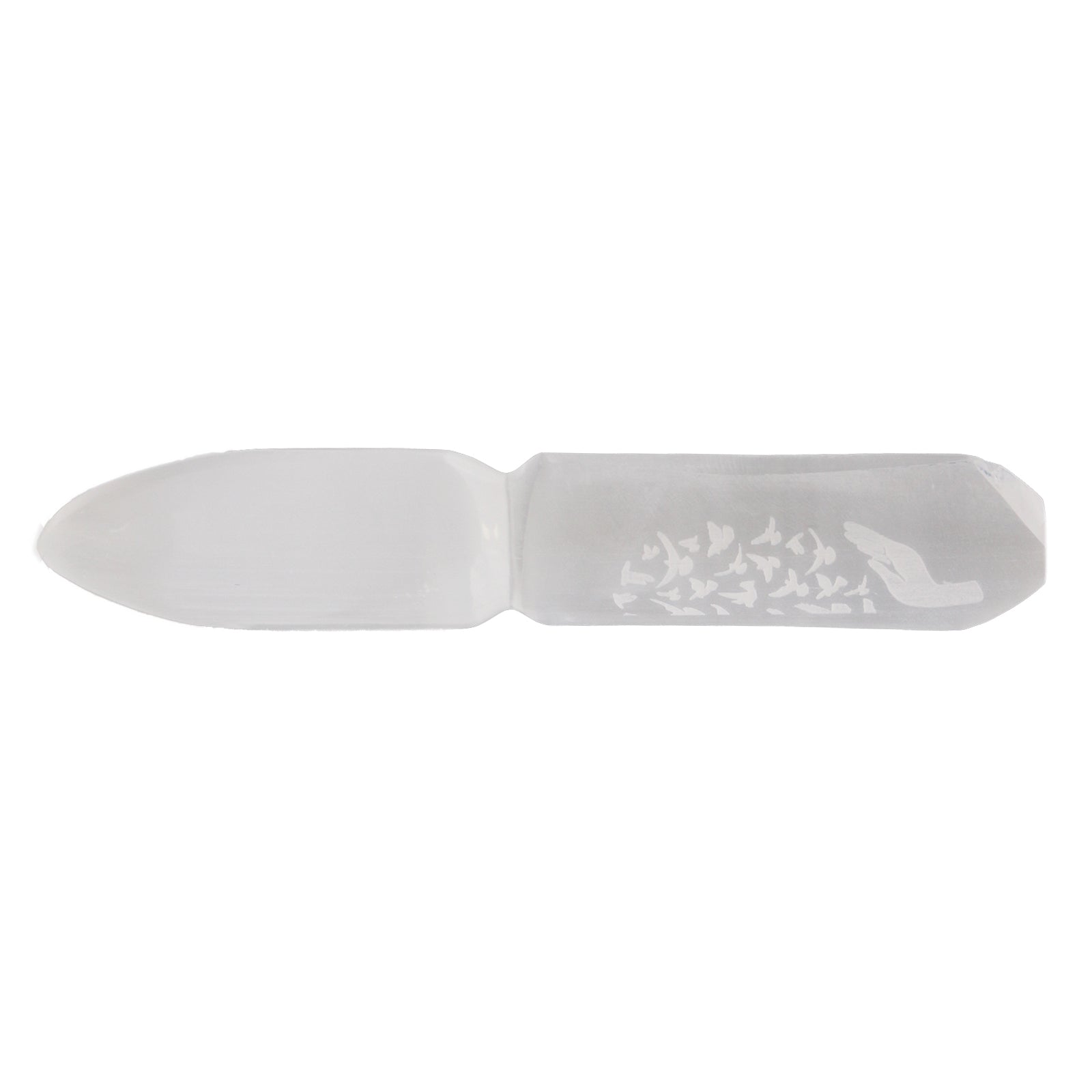 Handmade Selenite Ceremonial Knife - Releasing Bonds product packaging on clean background from Quintessential Holistic Health Ltd