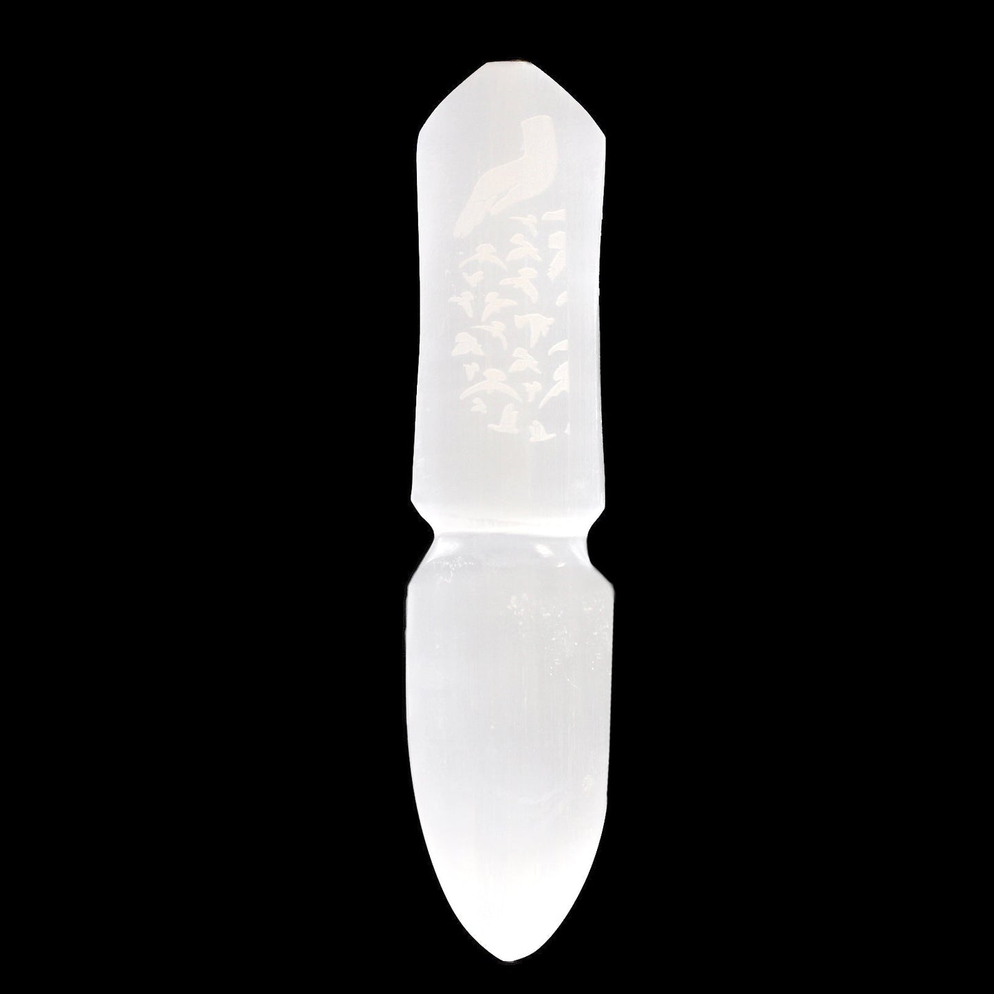 Handmade Selenite Ceremonial Knife - Releasing Bonds product packaging on clean background from Quintessential Holistic Health Ltd