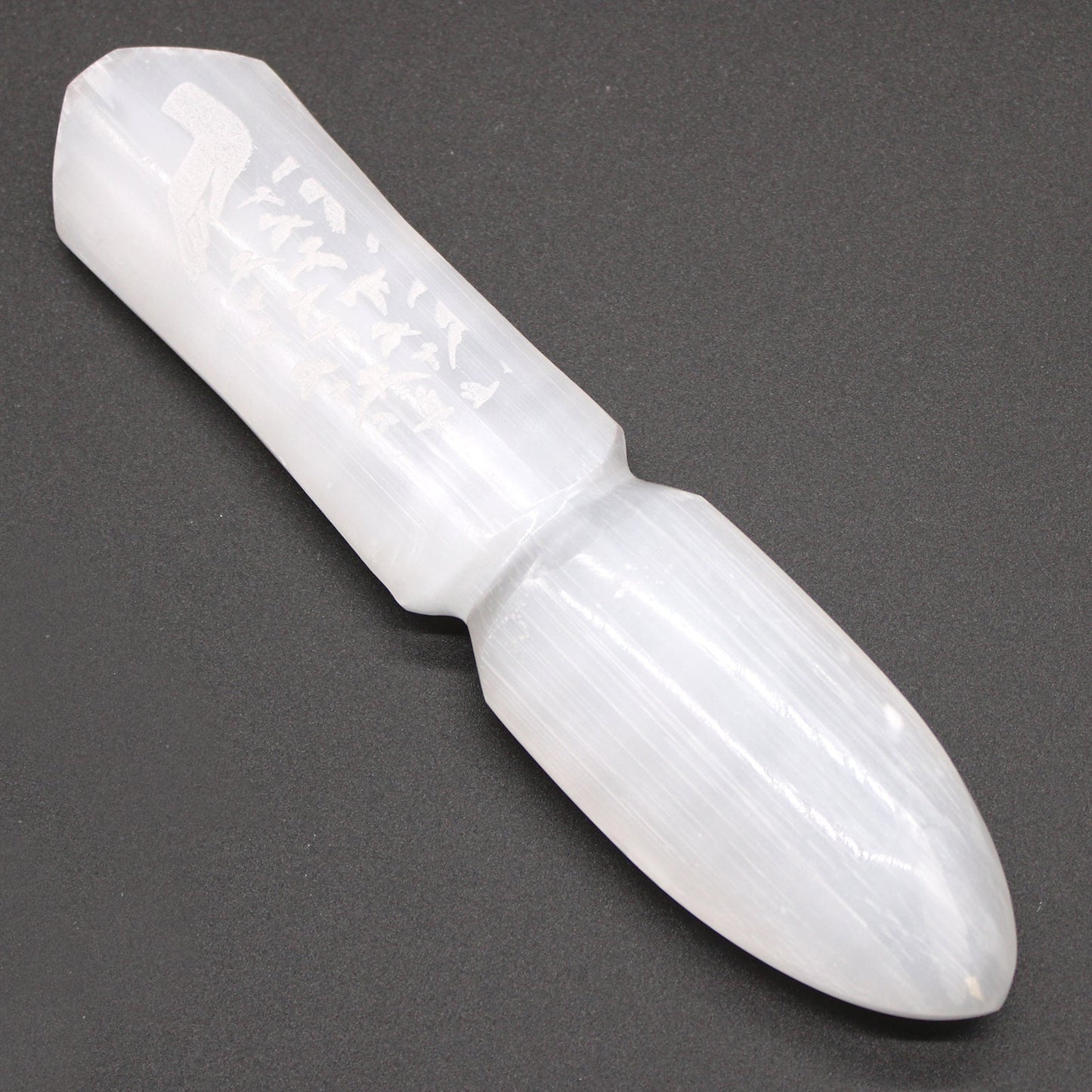 Handmade Selenite Ceremonial Knife - Releasing Bonds product packaging on clean background from Quintessential Holistic Health Ltd