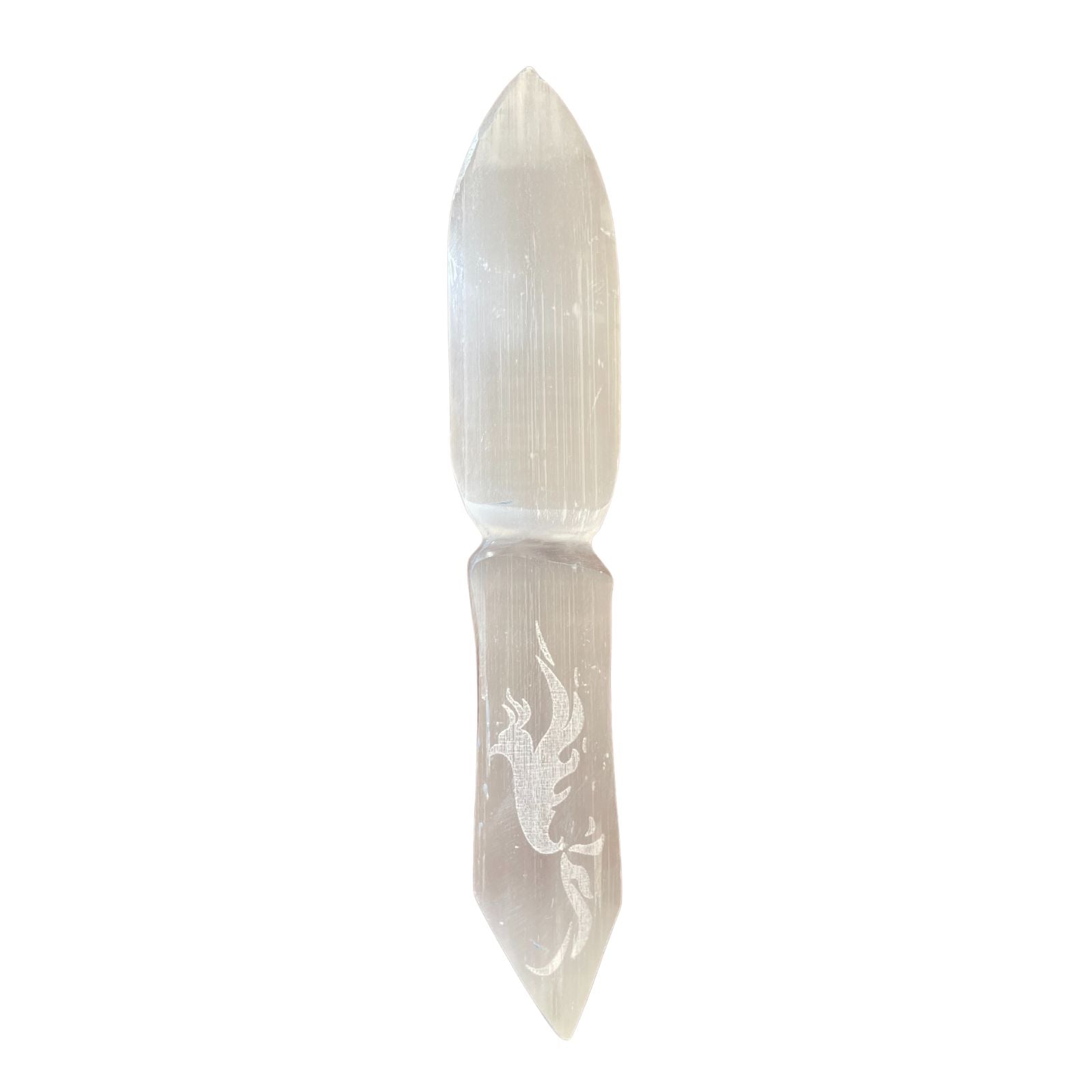Handmade Selenite Ceremonial Knife - Letting Go of the Past product packaging on clean background from Quintessential Holistic Health Ltd
