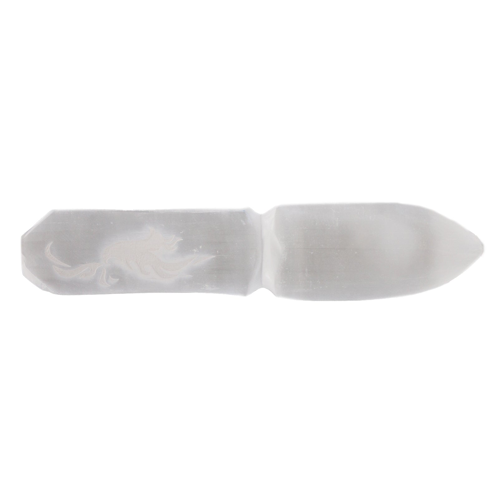 Handmade Selenite Ceremonial Knife - Letting Go of the Past product packaging on clean background from Quintessential Holistic Health Ltd
