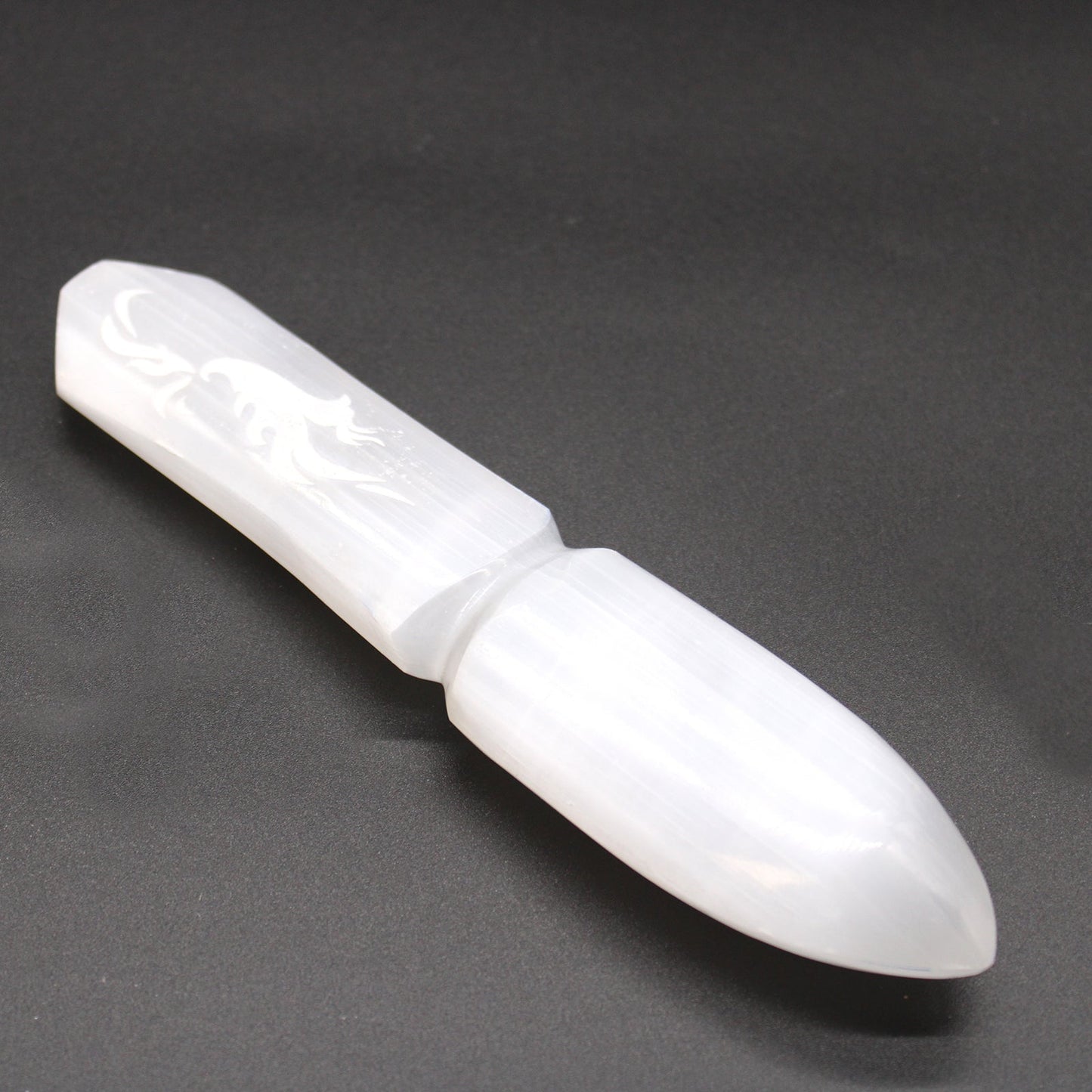 Handmade Selenite Ceremonial Knife - Letting Go of the Past product packaging on clean background from Quintessential Holistic Health Ltd