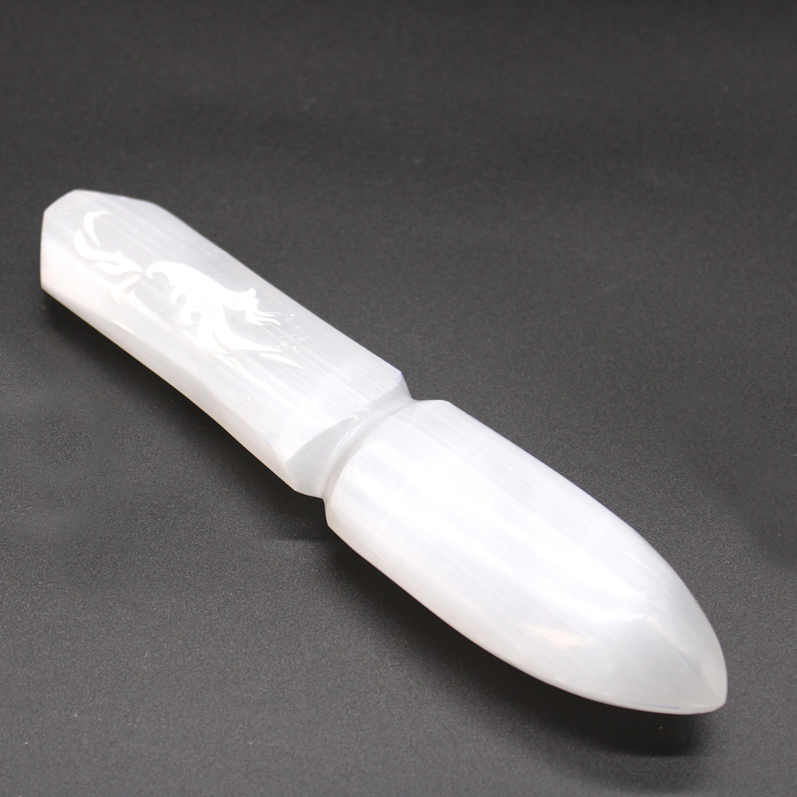 Handmade Selenite Ceremonial Knife - Letting Go of the Past product packaging on clean background from Quintessential Holistic Health Ltd