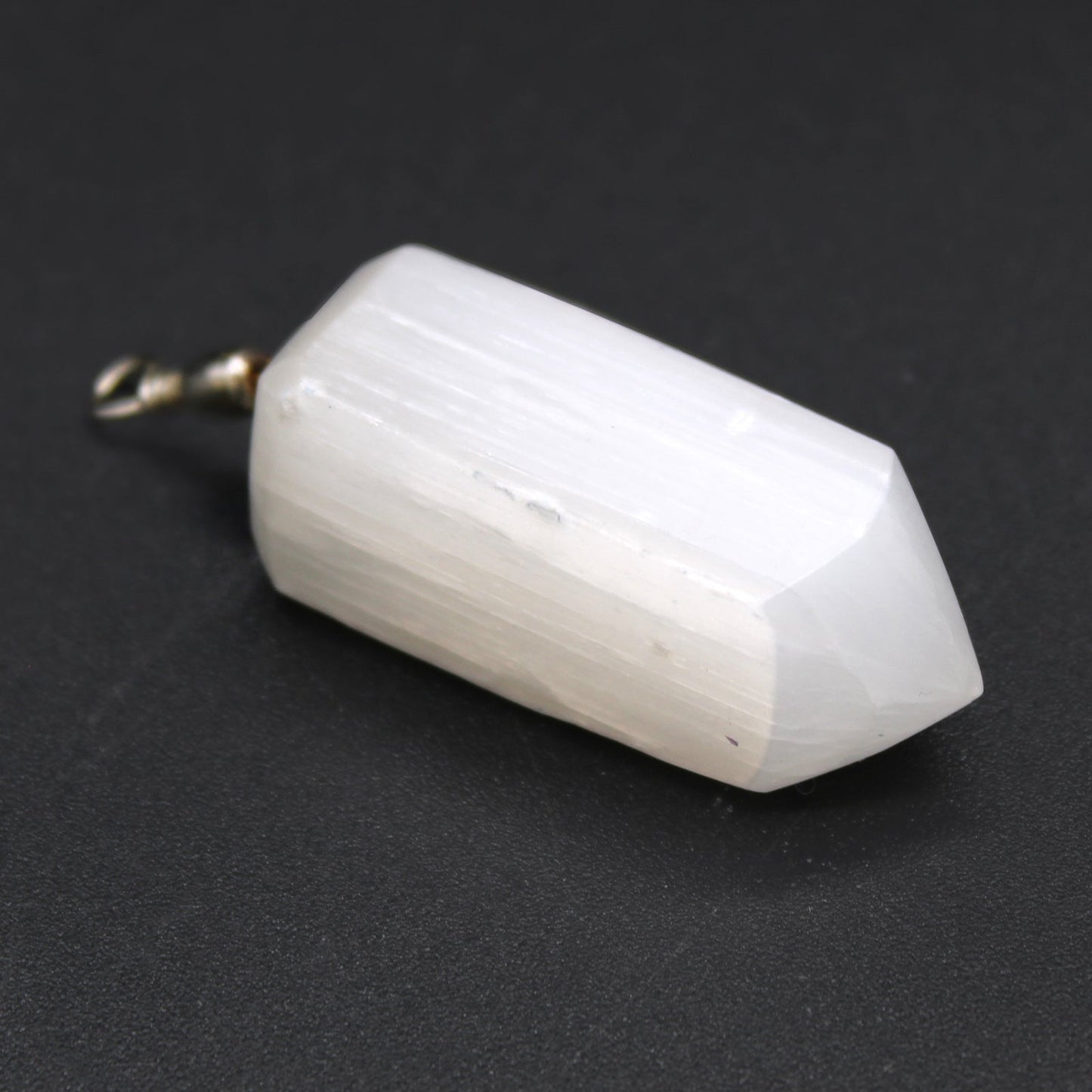 Selenite Obelisk Pendant product packaging on clean background from Quintessential Holistic Health Ltd