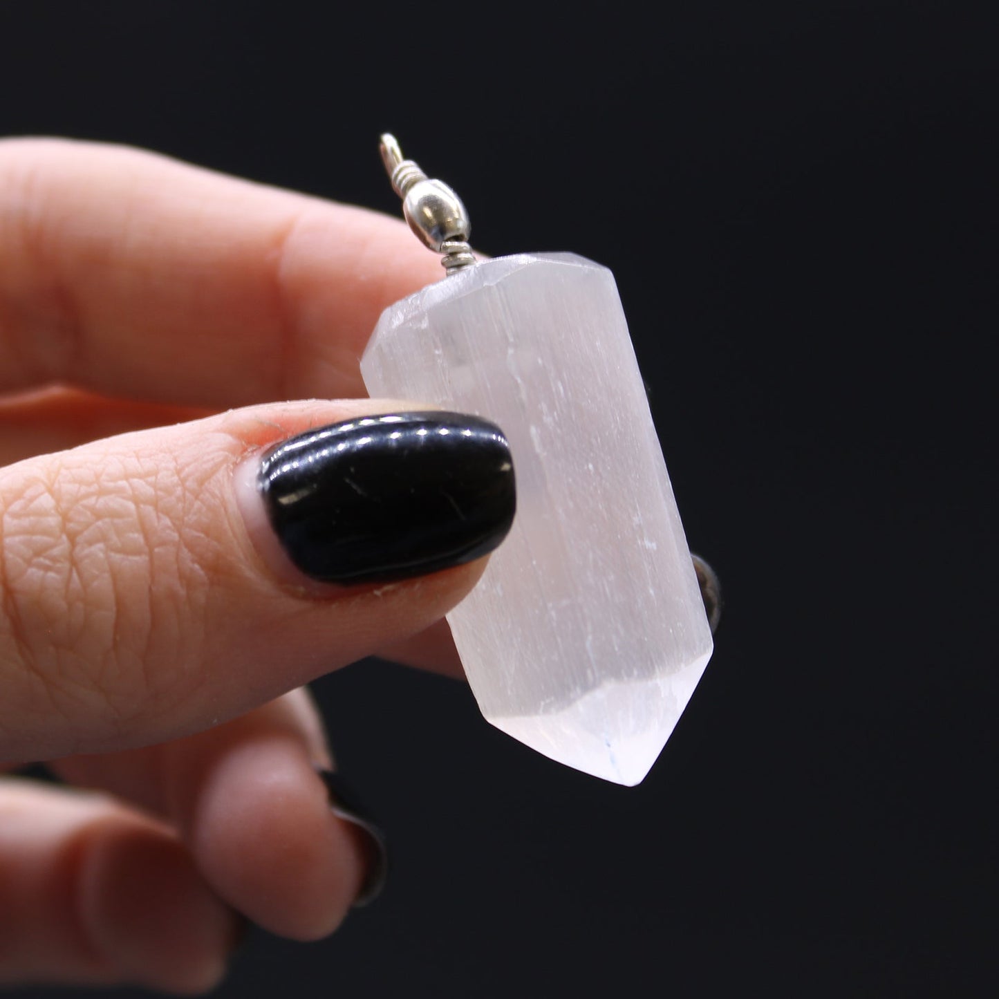 Selenite Obelisk Pendant product packaging on clean background from Quintessential Holistic Health Ltd