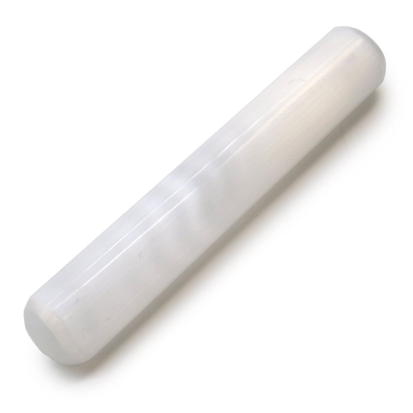 Rounded End Smooth Selenite Healing Wand product packaging on clean background from Quintessential Holistic Health Ltd