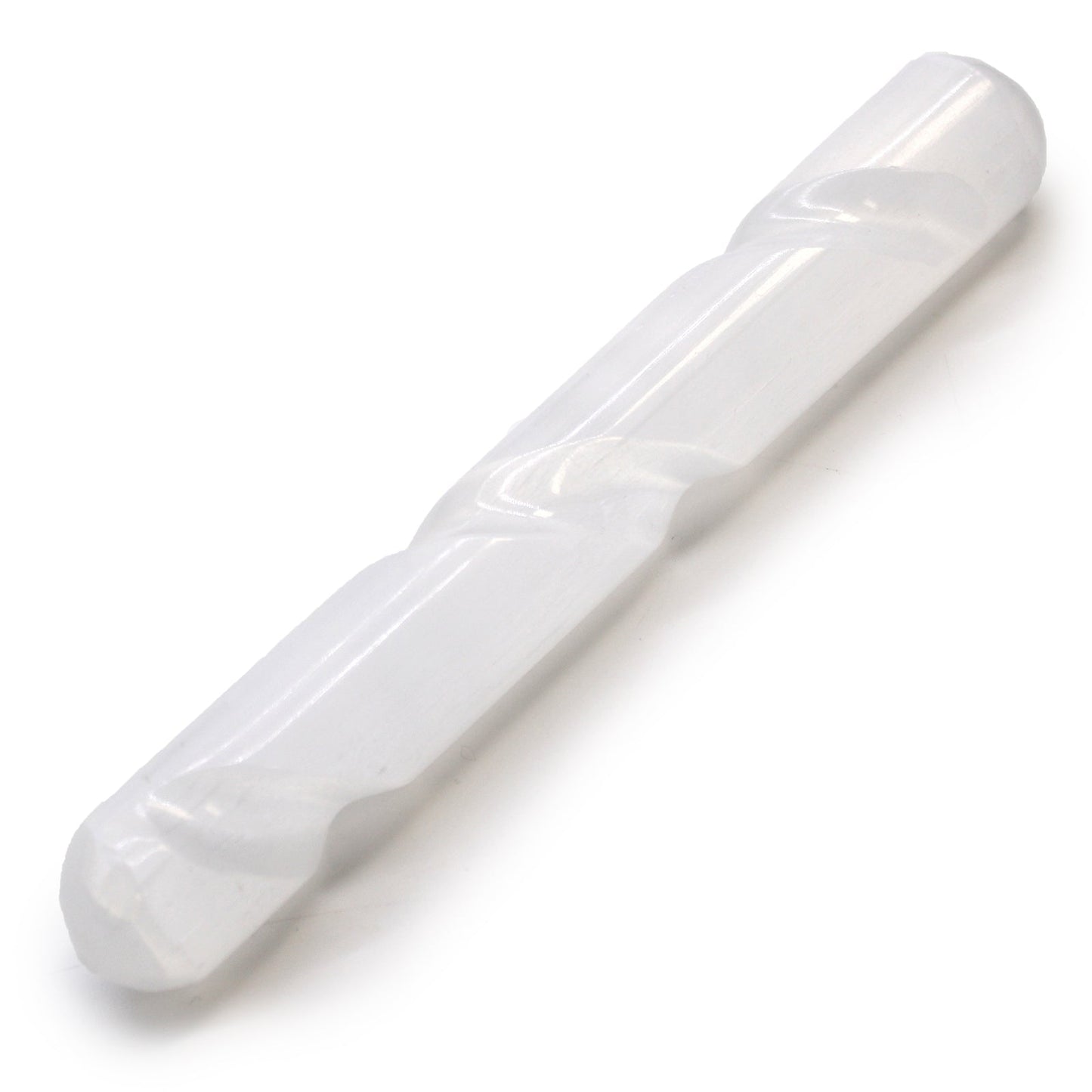 Rounded End Selenite Spiral Healing Wand product packaging on clean background from Quintessential Holistic Health Ltd