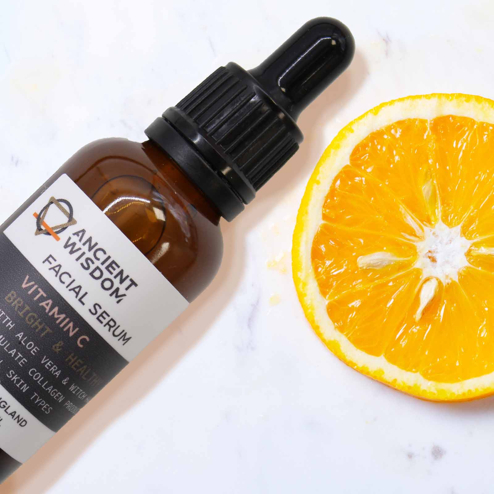 30ml Vegan-Friendly Facial Serum - Vitamin C product packaging on clean background from Quintessential Holistic Health Ltd