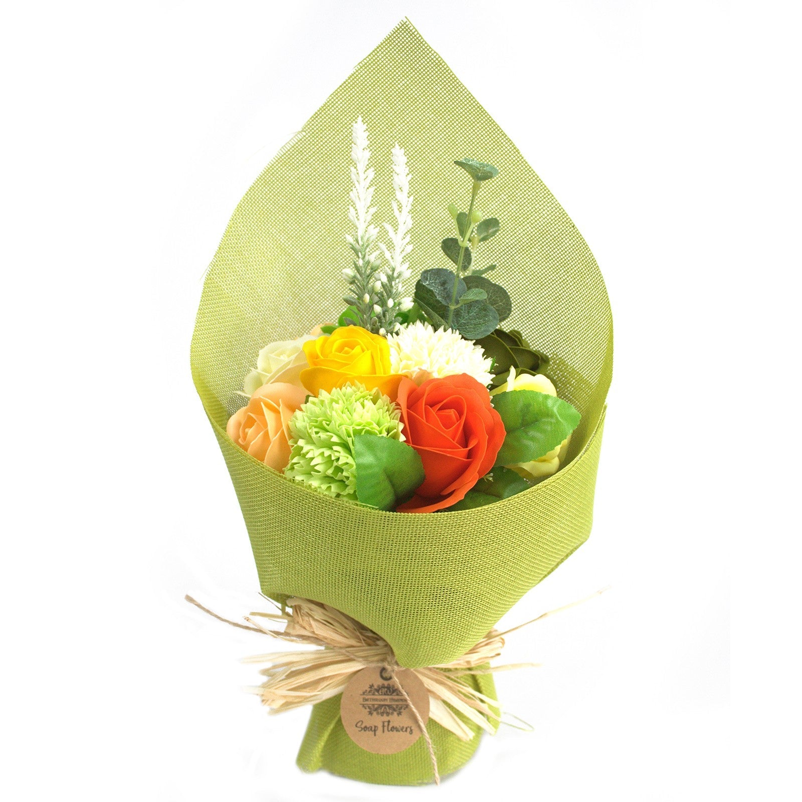 Standing Soap Flower Bouquet - Green and Yellow product packaging on clean background from Quintessential Holistic Health Ltd