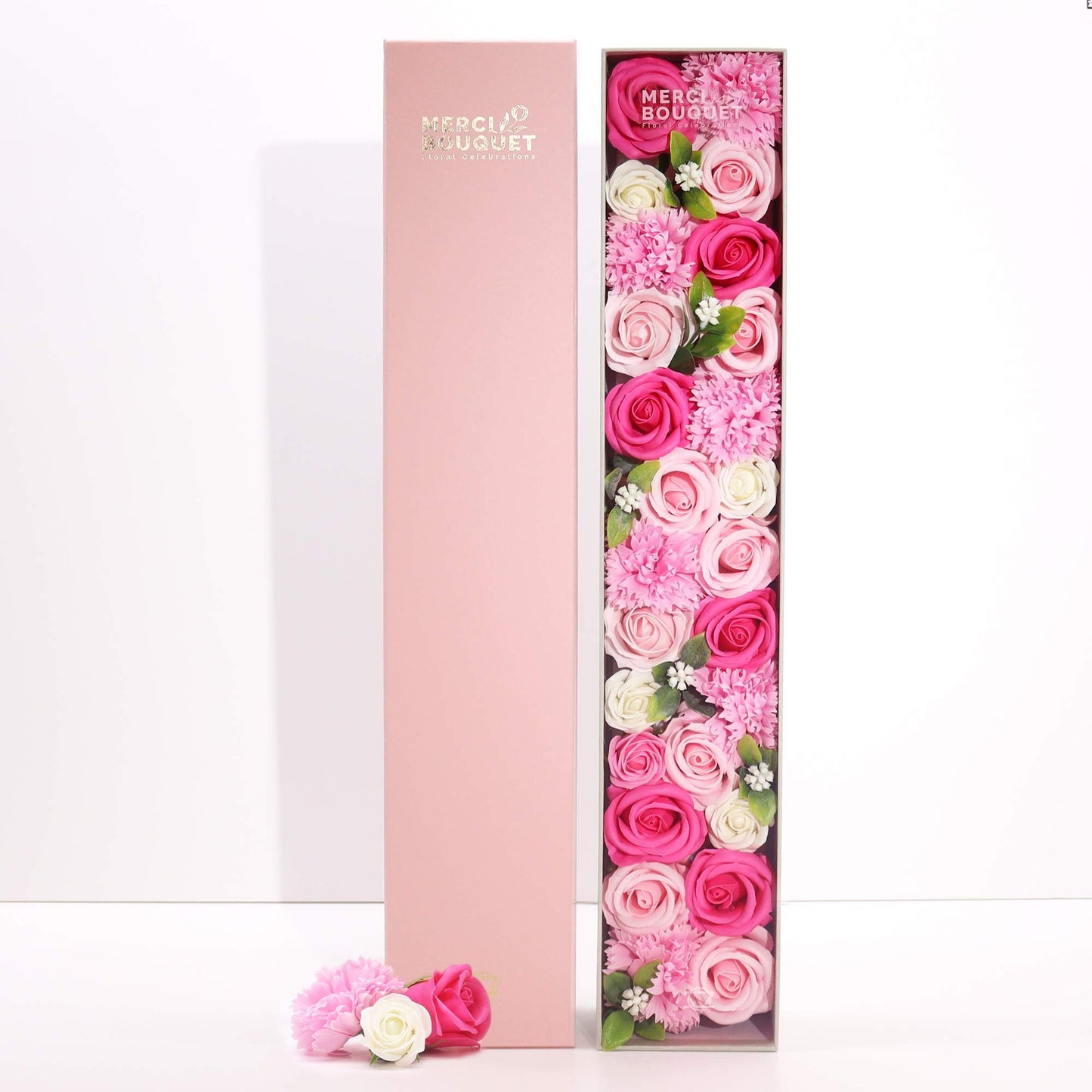 Luxury Soap Flowers - Extra Long - Pinks, with vivid pink, pale pink and white blooms beside an upright blush cover by Quintessential Holistic Health Ltd