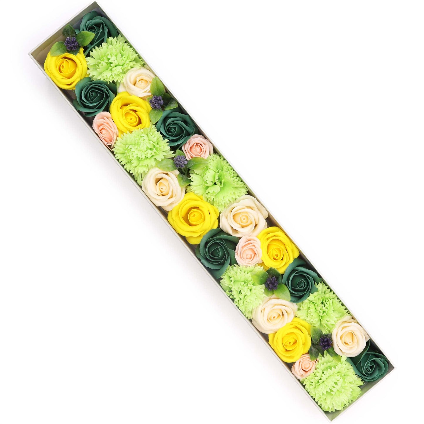 Luxury Soap Flowers - Extra Long / Yellows and Greens product packaging on clean background from Quintessential Holistic Health Ltd