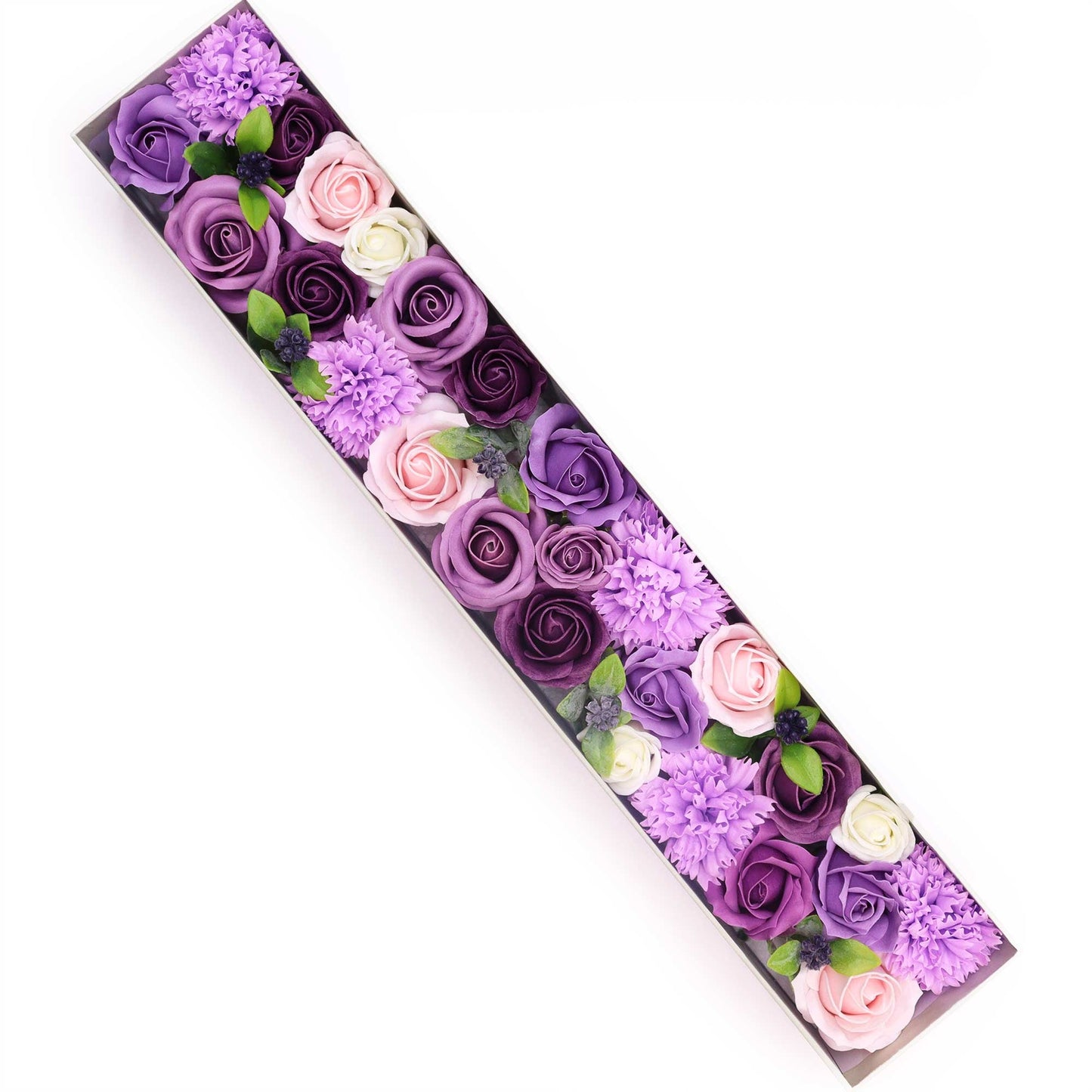 Luxury Soap Flowers - Extra Long - Purples, with densely arranged violet, lilac, pink and white blooms, by Quintessential Holistic Health Ltd