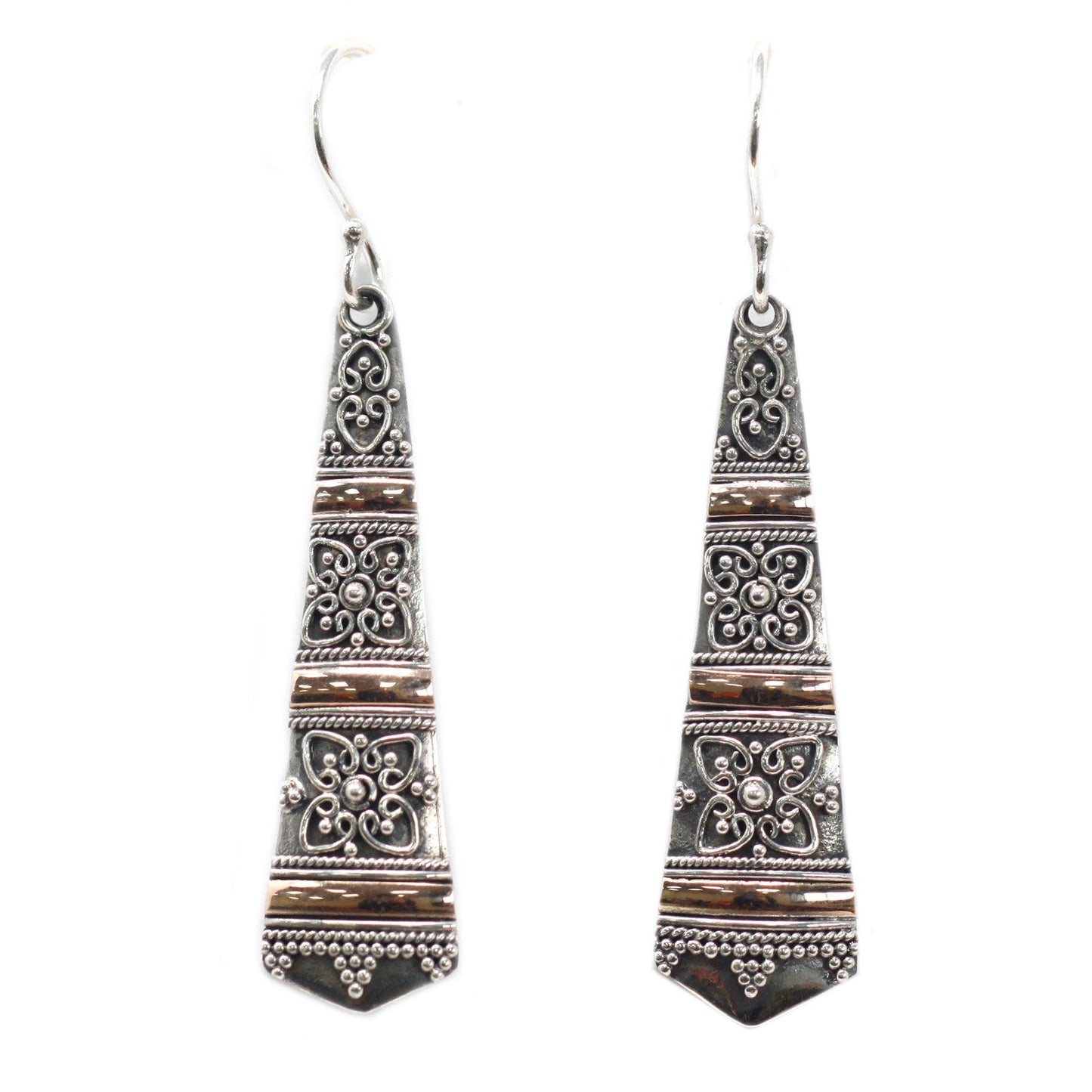 Handmade 18k Gold and 925 Silver Earrings - Tribal Drops product packaging on clean background from Quintessential Holistic Health Ltd