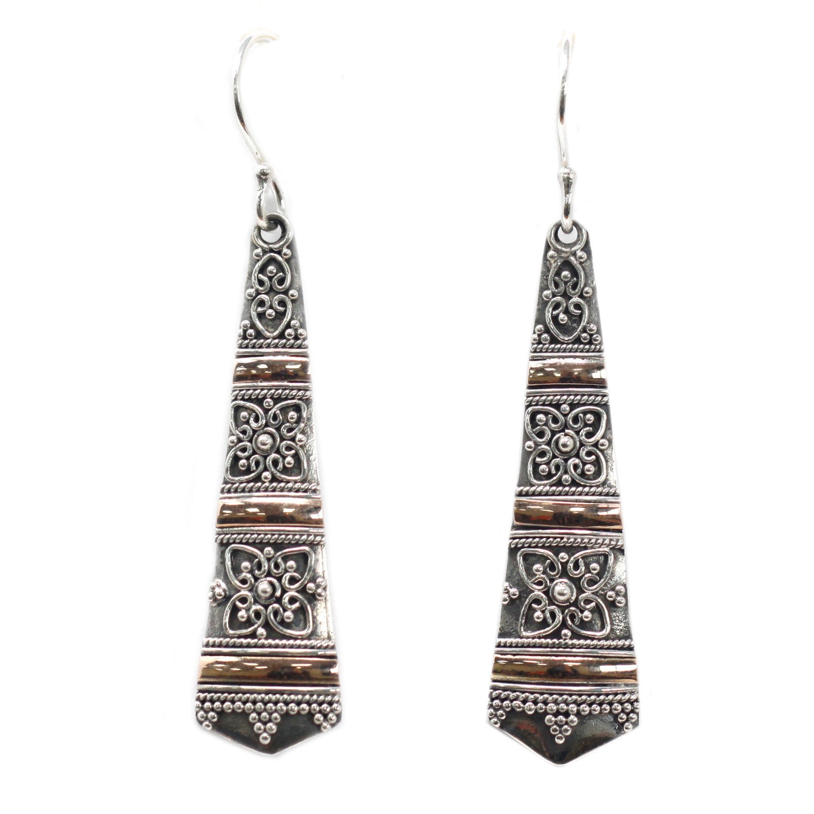 Handmade 18k Gold and 925 Silver Earrings - Tribal Drops product packaging on clean background from Quintessential Holistic Health Ltd
