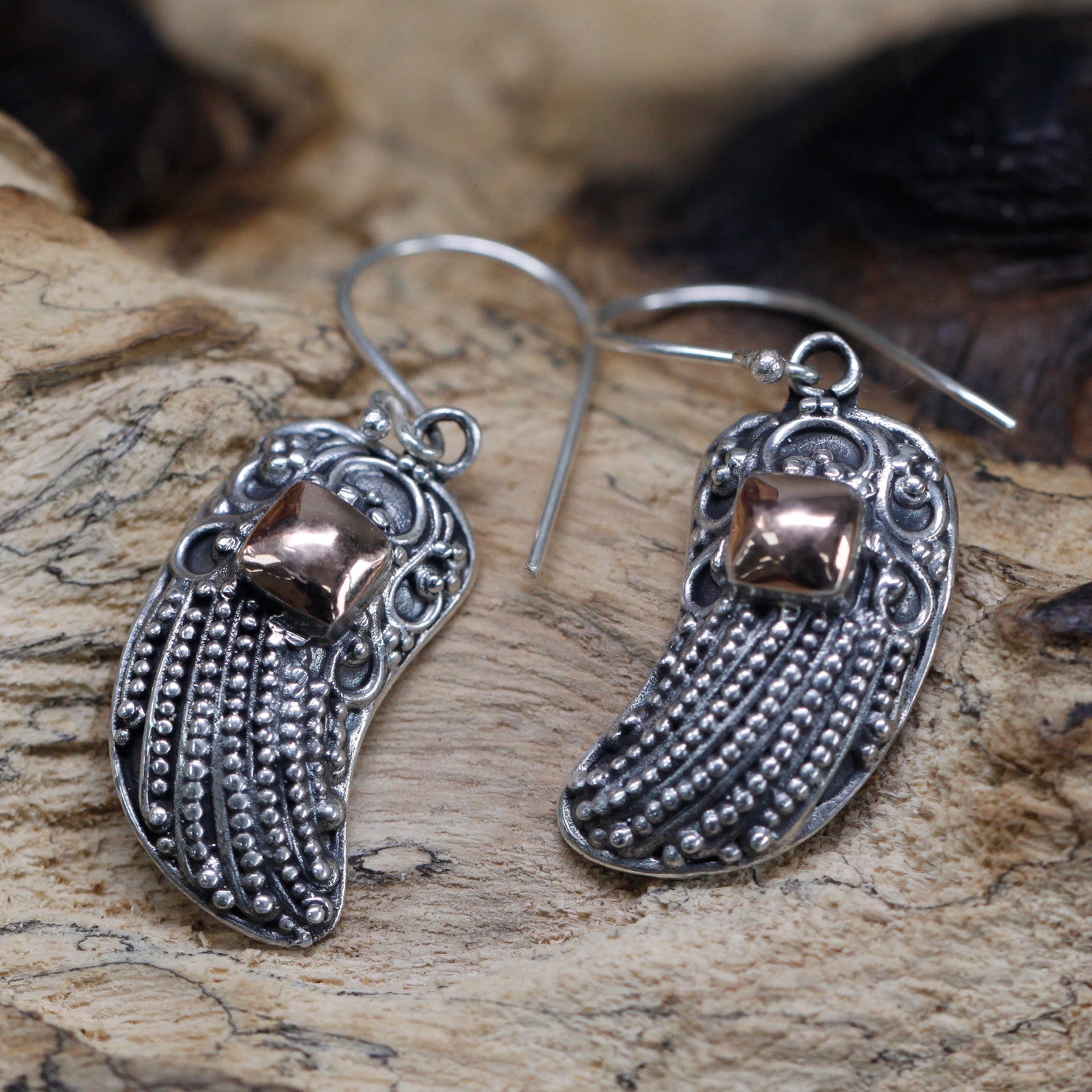 Handmade 18k Gold and 925 Silver Earrings - Angel Wings product packaging on clean background from Quintessential Holistic Health Ltd