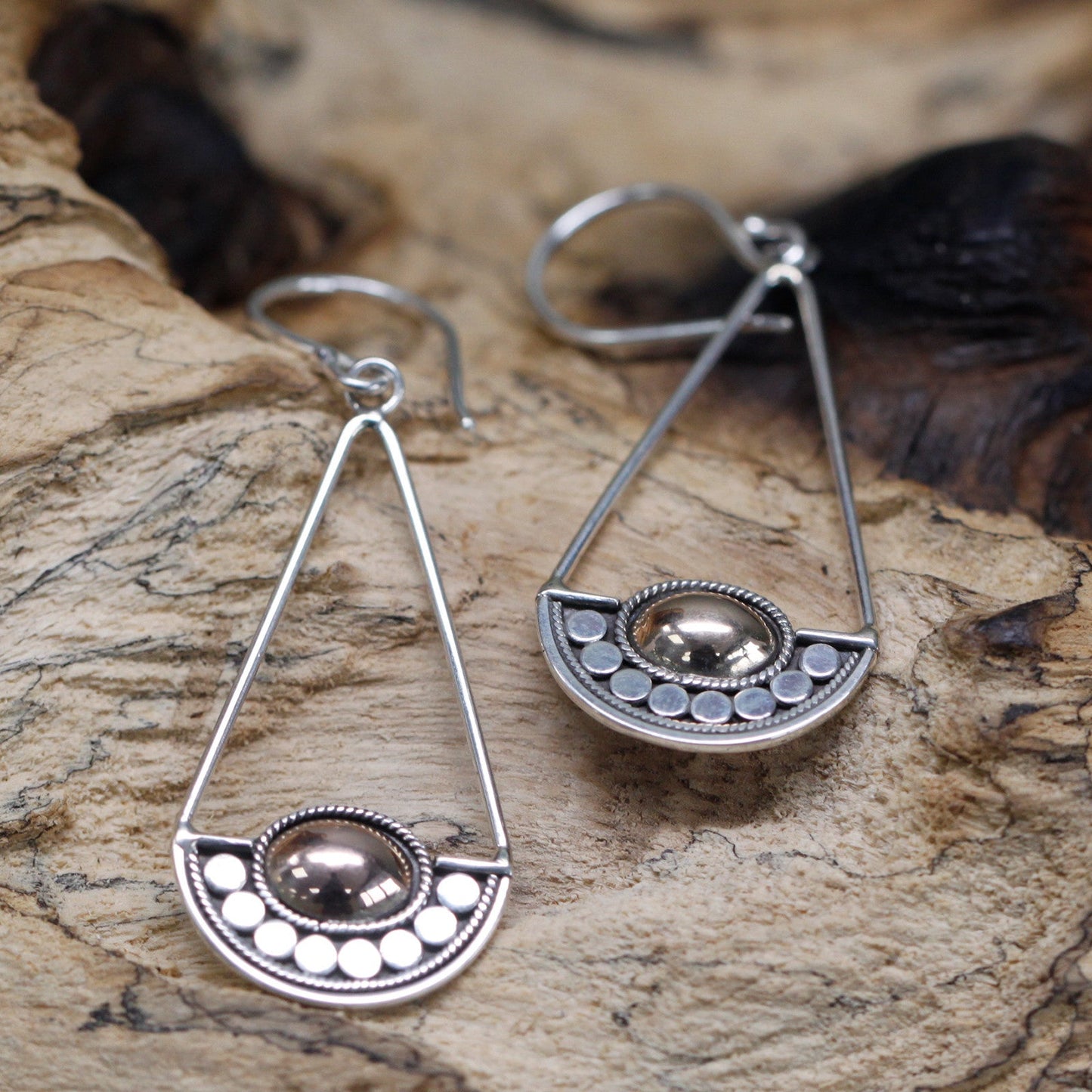 Handmade 18k Gold and 925 Silver Earrings - Luna Balance product packaging on clean background from Quintessential Holistic Health Ltd
