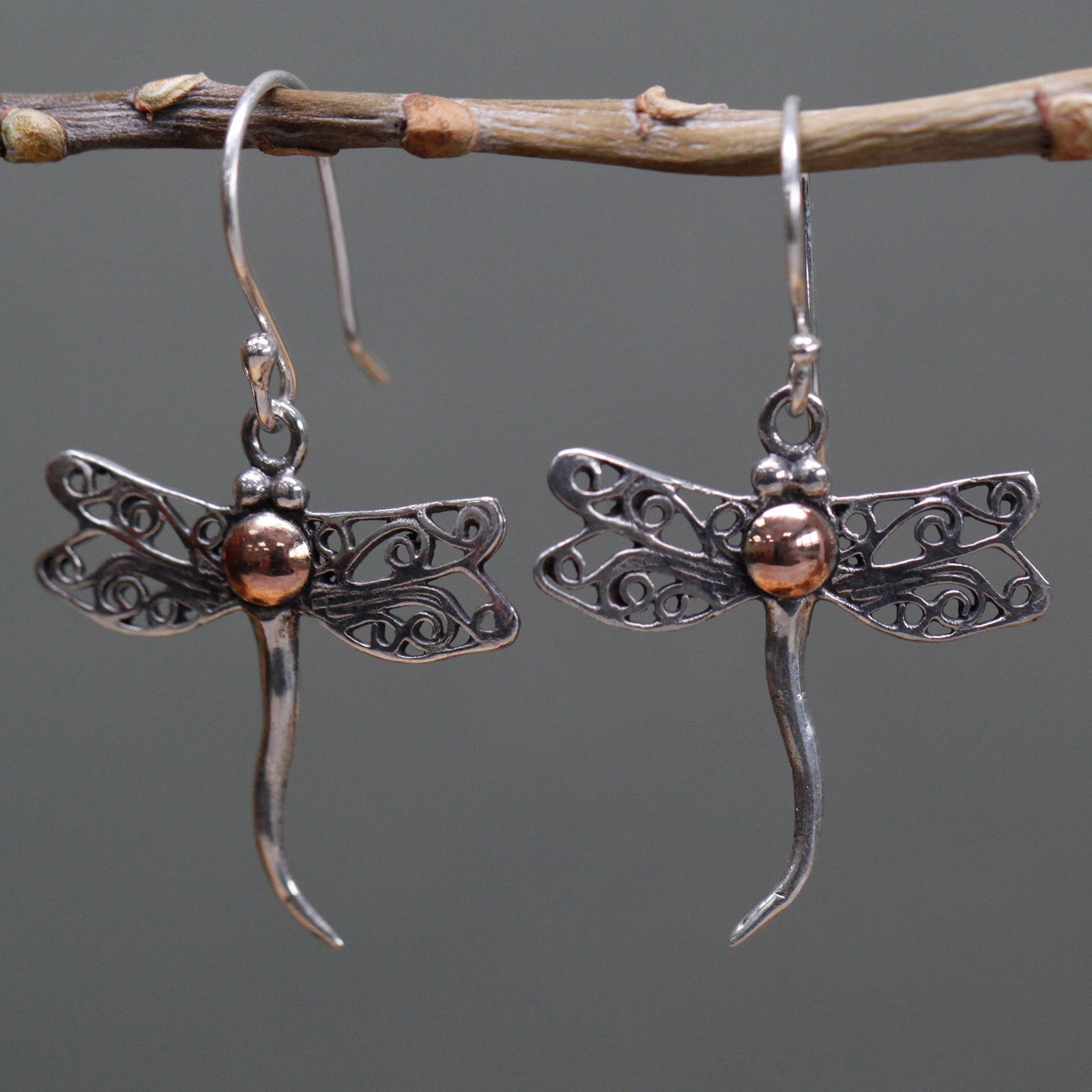 Handmade 18k Gold and 925 Silver Earrings - Dragonflies product packaging on clean background from Quintessential Holistic Health Ltd