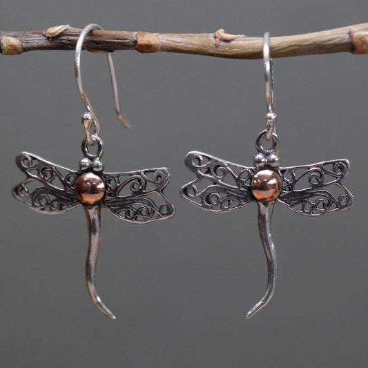 Handmade 18k Gold and 925 Silver Earrings - Dragonflies product packaging on clean background from Quintessential Holistic Health Ltd