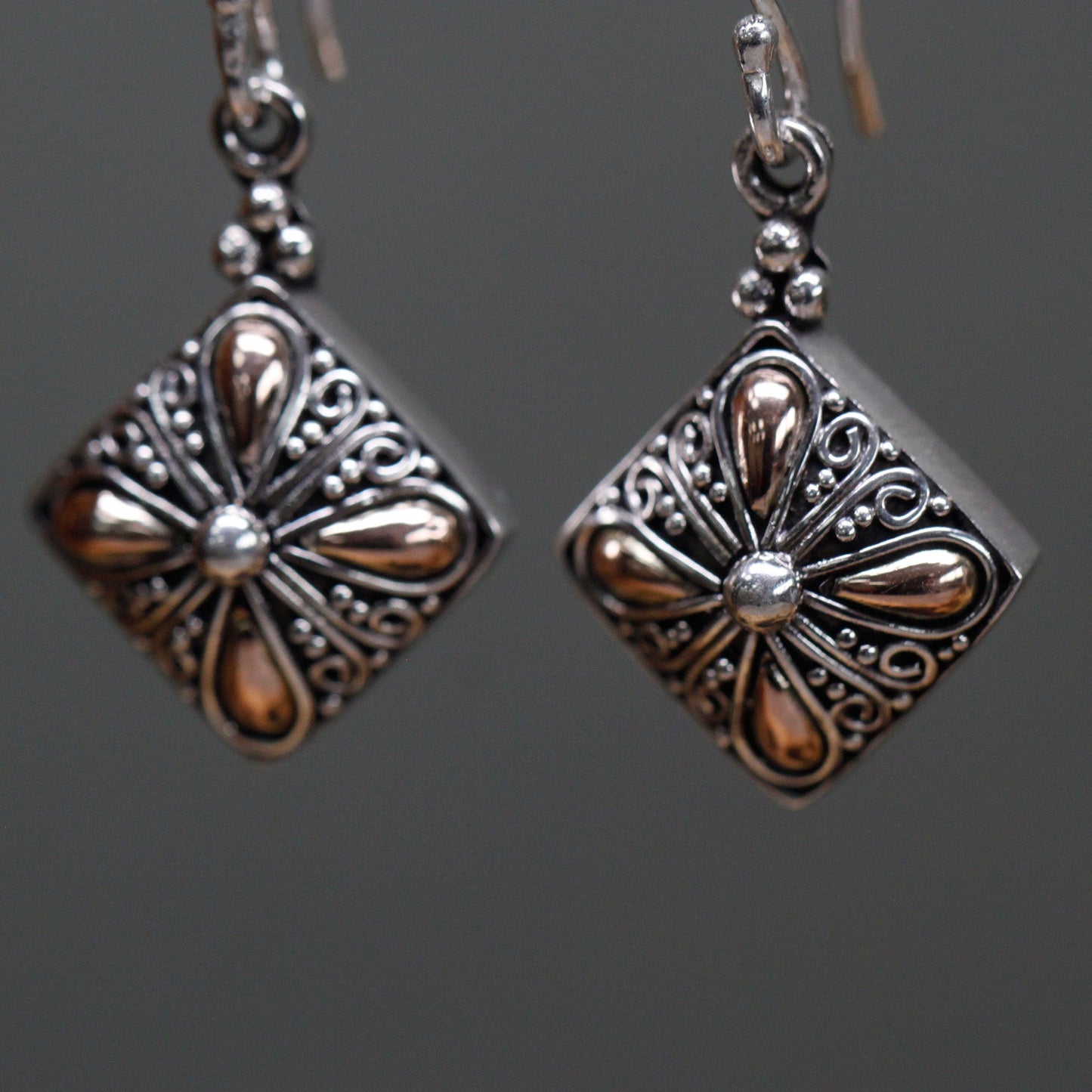 Handmade 18k Gold and 925 Silver Earrings - Square Drop product packaging on clean background from Quintessential Holistic Health Ltd