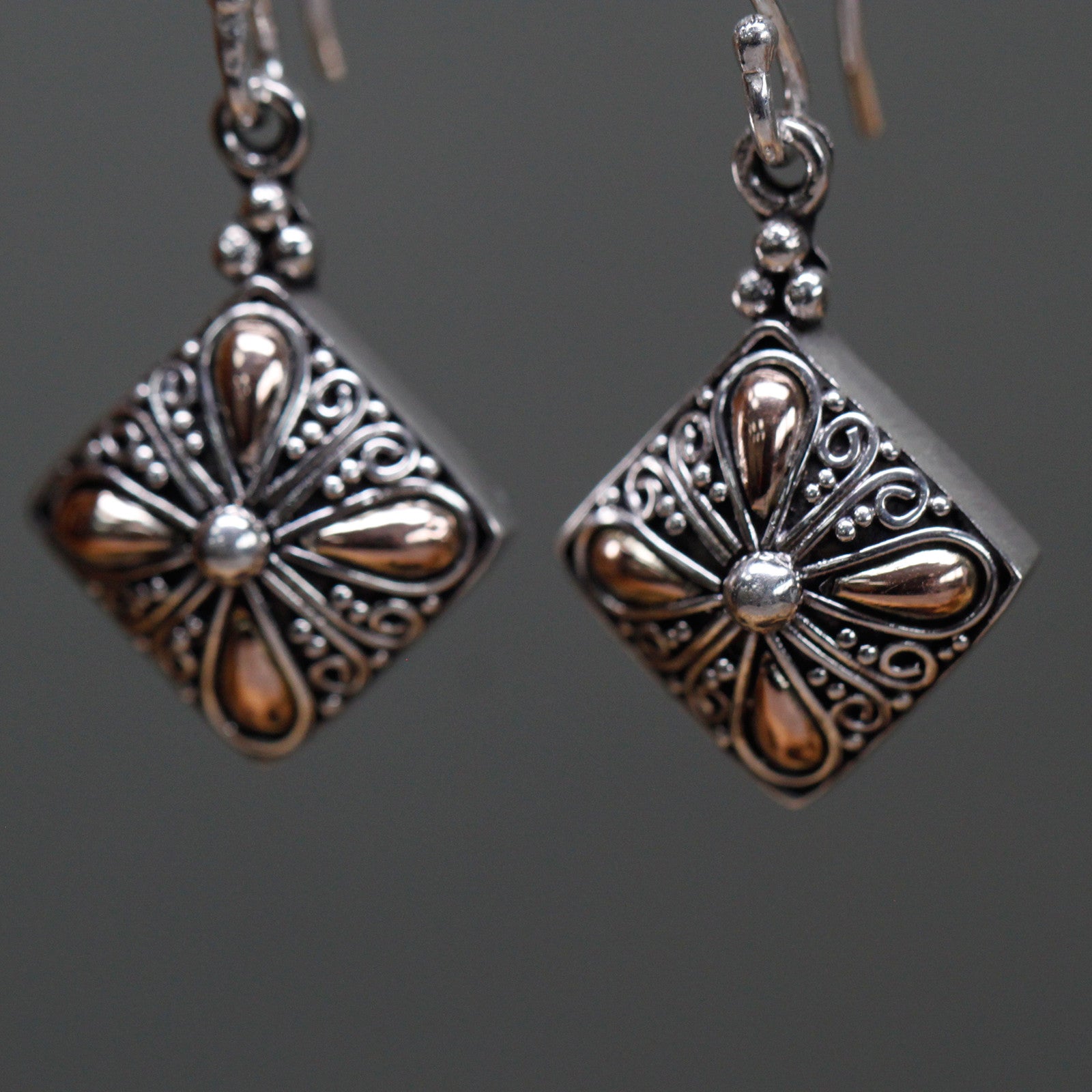 Handmade 18k Gold and 925 Silver Earrings - Square Drop product packaging on clean background from Quintessential Holistic Health Ltd