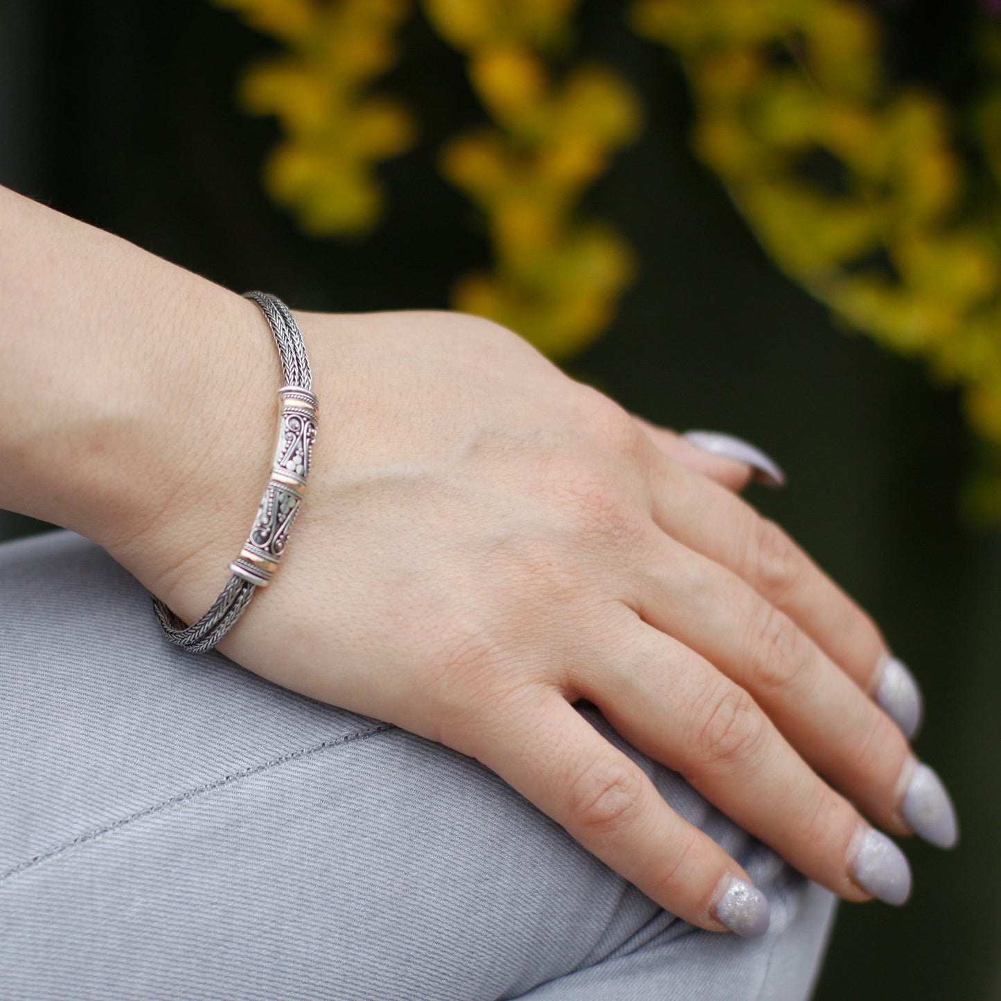 Handmade Unisex 18k Gold and 925 Silver Bracelet - Twin Chain product packaging on clean background from Quintessential Holistic Health Ltd