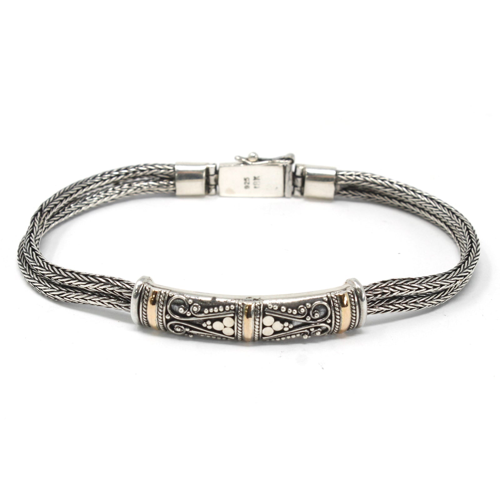 Handmade Unisex 18k Gold and 925 Silver Bracelet - Twin Chain product packaging on clean background from Quintessential Holistic Health Ltd