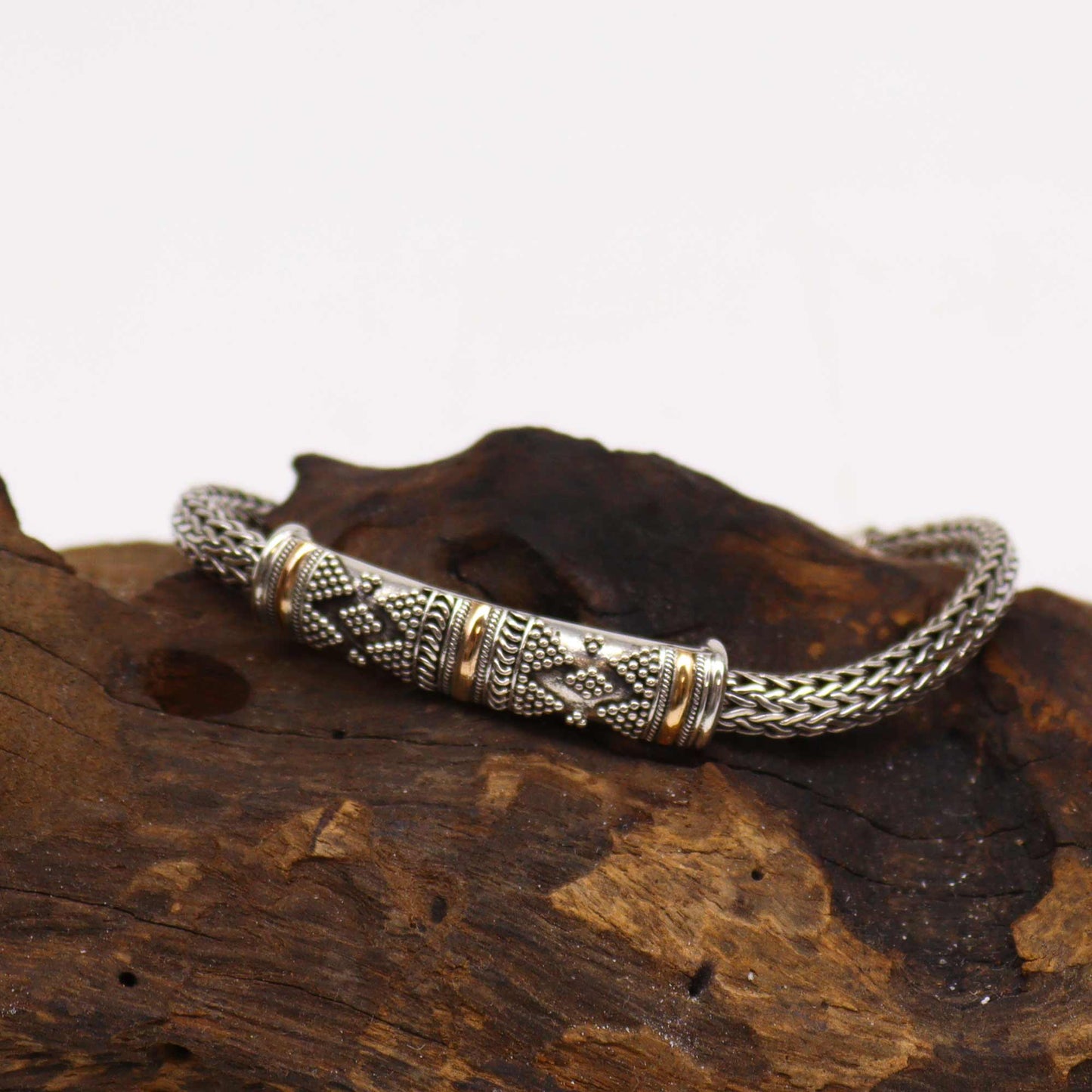 Handmade Unisex 18k Gold and 925 Silver Bracelet - Single Chain product packaging on clean background from Quintessential Holistic Health Ltd
