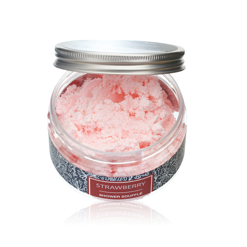160g Mild Cleansing Shower Soufflé Foam - Strawberry product packaging on clean background from Quintessential Holistic Health Ltd