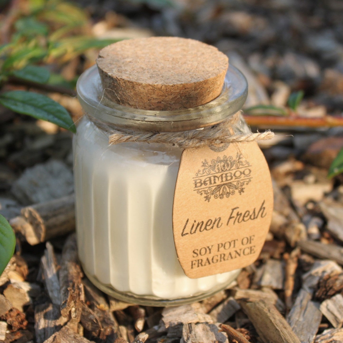 Eco- Friendly Fragranced Soy Candle in a Glass Pot - Fresh Linen product packaging on clean background from Quintessential Holistic Health Ltd