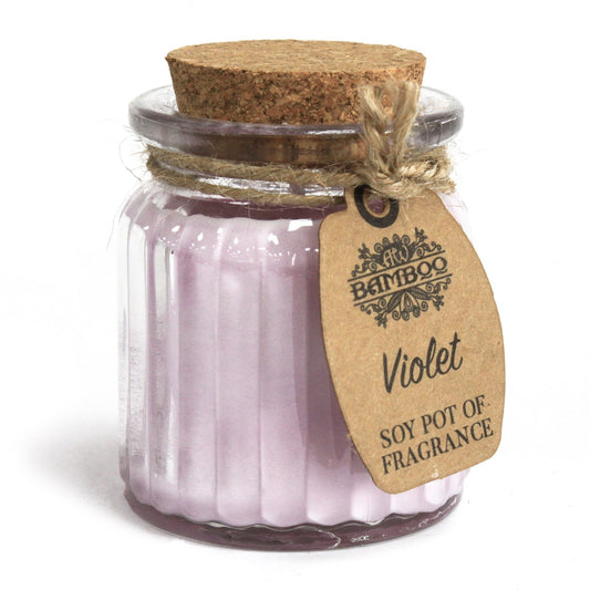 Eco- Friendly Fragranced Soy Candle in a Glass Pot - Violet product packaging on clean background from Quintessential Holistic Health Ltd