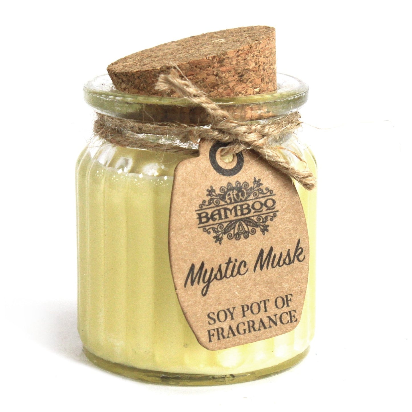 Eco- Friendly Fragranced Soy Candle in a Glass Pot - Mystic Musk product packaging on clean background from Quintessential Holistic Health Ltd