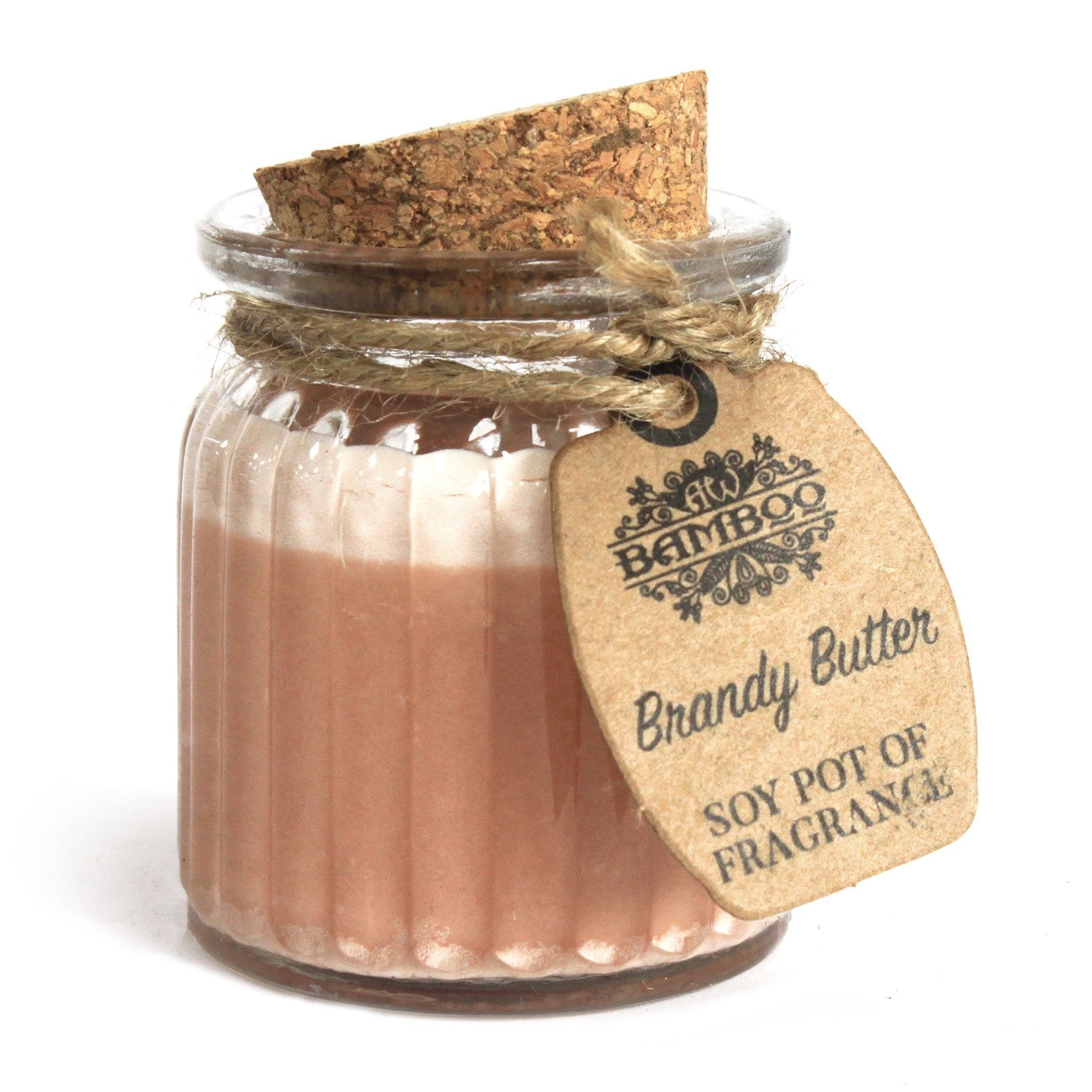 Eco- Friendly Fragranced Soy Candle in a Glass Pot - Brandy Butter product packaging on clean background from Quintessential Holistic Health Ltd
