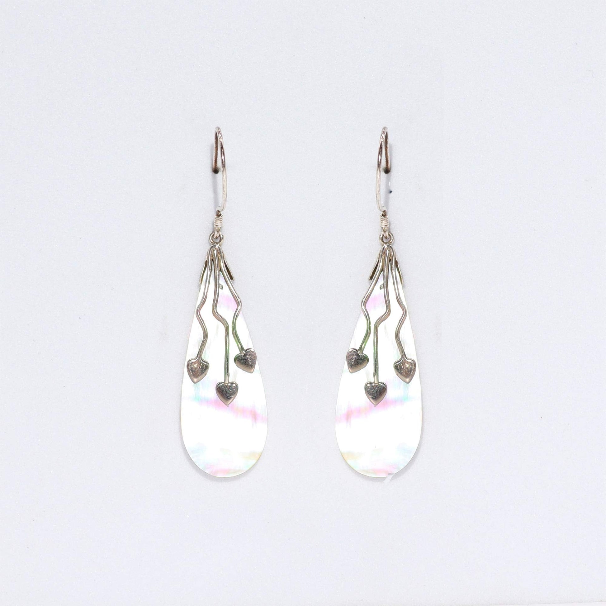 Handmade Shell and 925 Silver Earrings - Mother of Pearl / Three Hearts product packaging on clean background from Quintessential Holistic Health Ltd