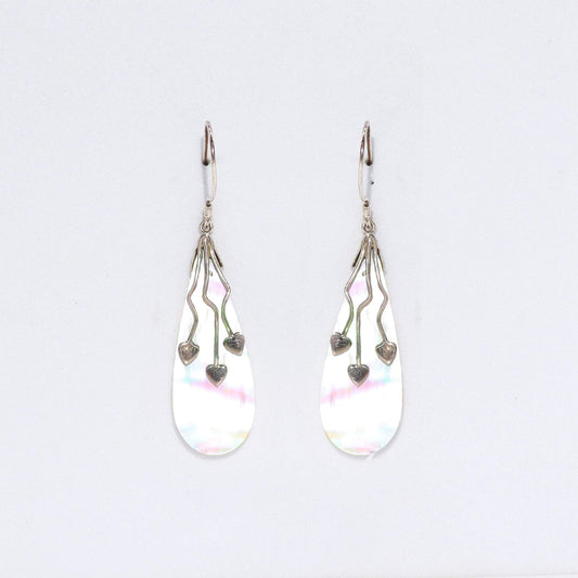 Handmade Shell and 925 Silver Earrings - Mother of Pearl / Three Hearts product packaging on clean background from Quintessential Holistic Health Ltd