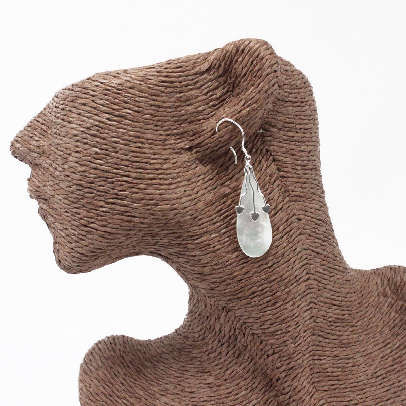 Handmade Shell and 925 Silver Earrings - Mother of Pearl / Three Hearts product packaging on clean background from Quintessential Holistic Health Ltd