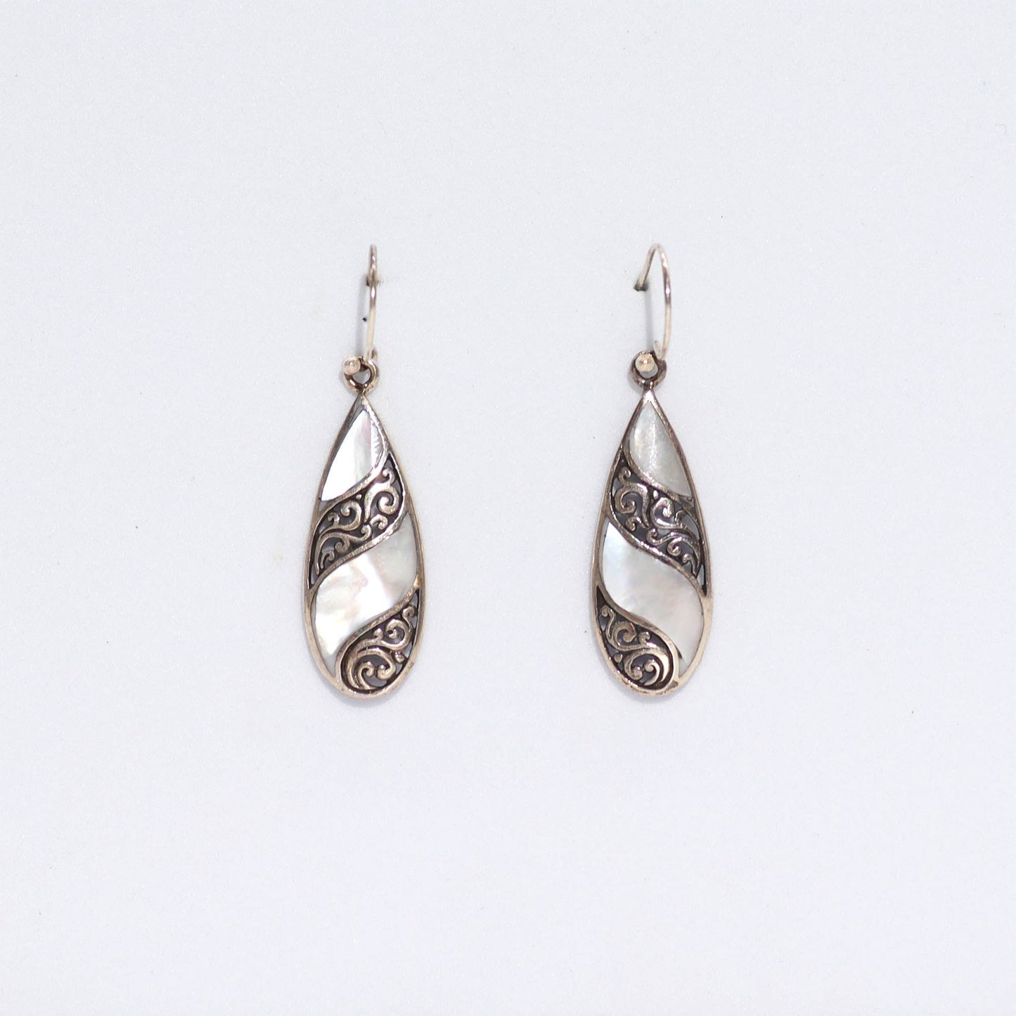 Handmade Shell and 925 Silver Earrings - Mother of Pearl / Long Teardrop product packaging on clean background from Quintessential Holistic Health Ltd
