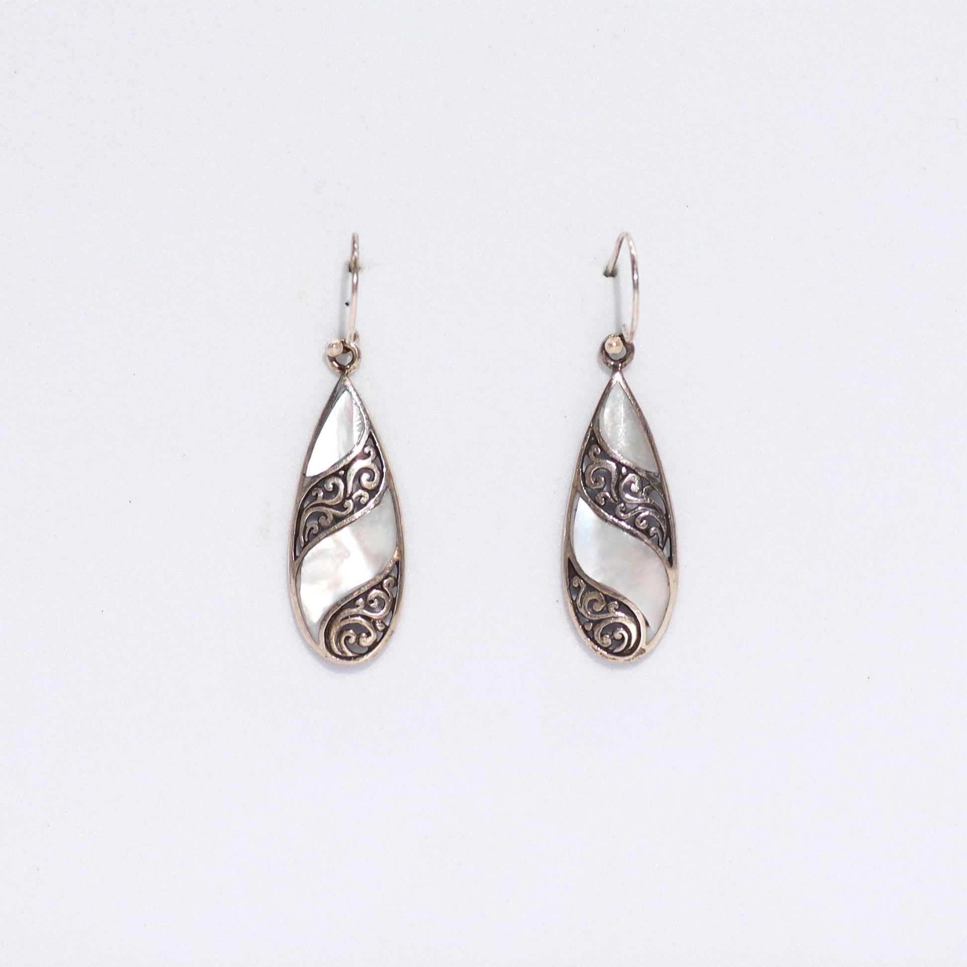 Handmade Shell and 925 Silver Earrings - Mother of Pearl / Long Teardrop product packaging on clean background from Quintessential Holistic Health Ltd