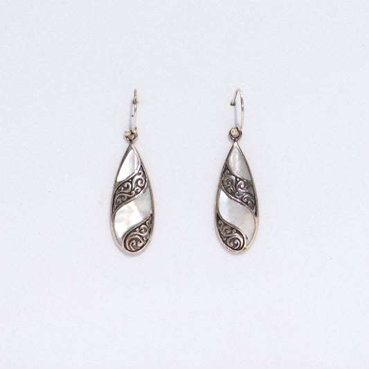 Handmade Shell and 925 Silver Earrings - Mother of Pearl / Long Teardrop product packaging on clean background from Quintessential Holistic Health Ltd