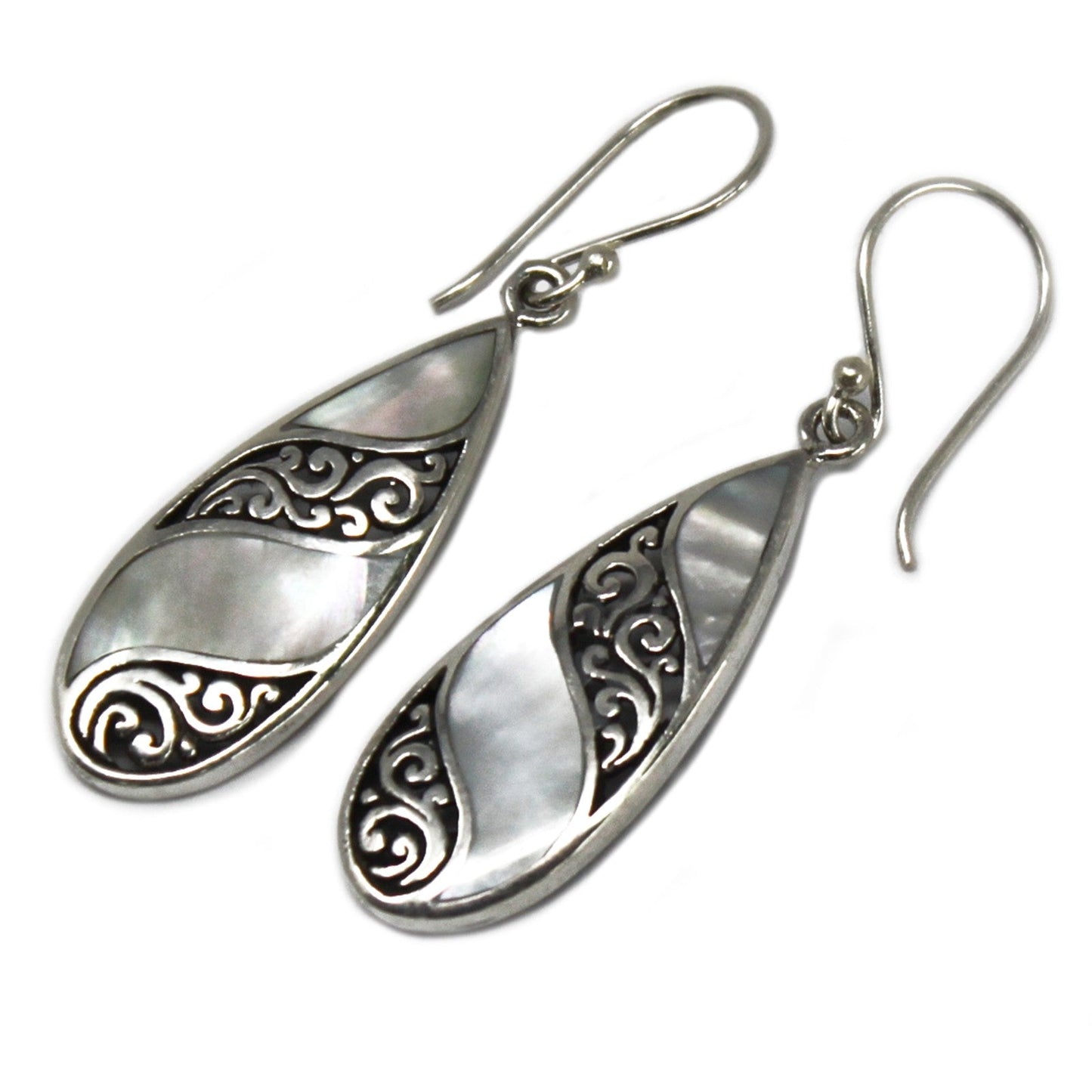 Handmade Shell and 925 Silver Earrings - Mother of Pearl / Long Teardrop product packaging on clean background from Quintessential Holistic Health Ltd