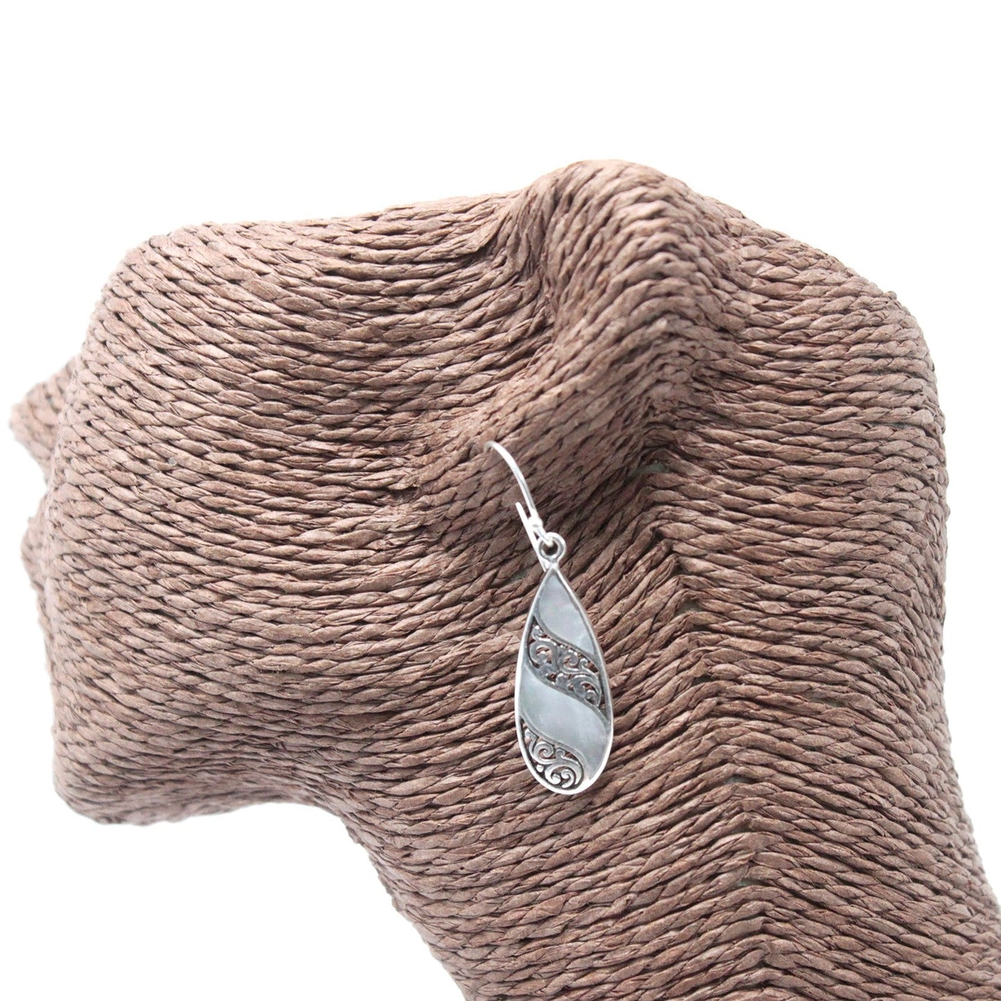 Handmade Shell and 925 Silver Earrings - Mother of Pearl / Long Teardrop product packaging on clean background from Quintessential Holistic Health Ltd