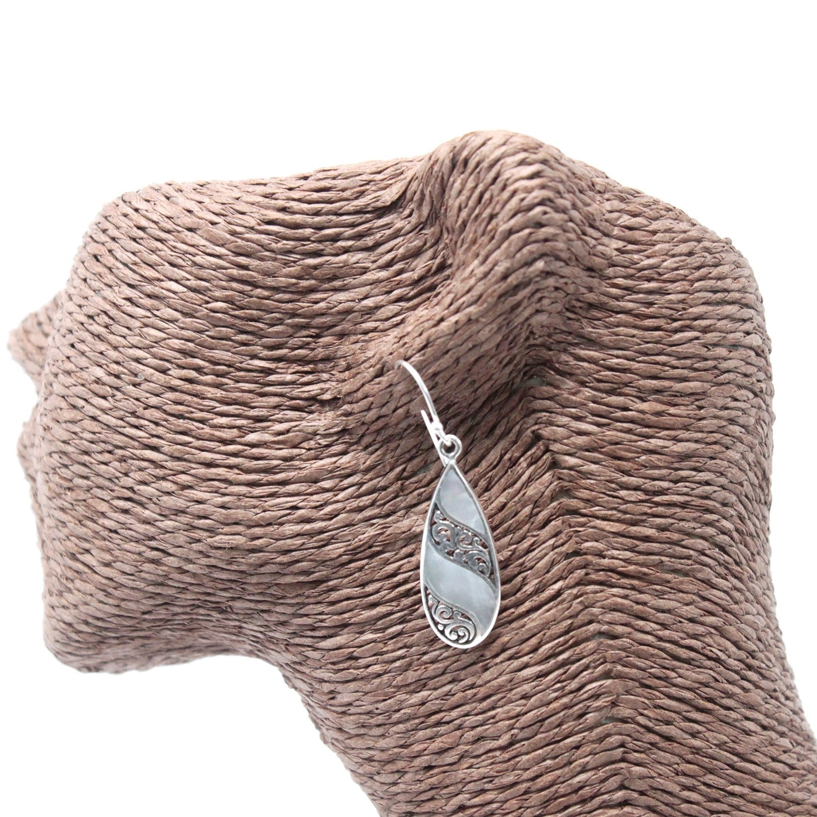Handmade Shell and 925 Silver Earrings - Mother of Pearl / Long Teardrop product packaging on clean background from Quintessential Holistic Health Ltd