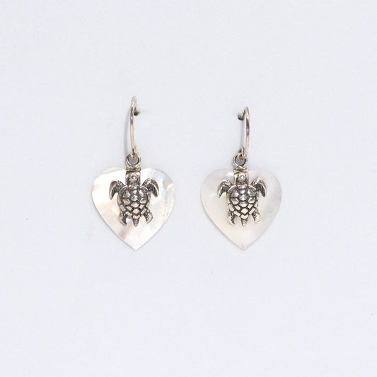 Handmade Shell and 925 Silver Earrings - Mother of Pearl / Sea Turtles product packaging on clean background from Quintessential Holistic Health Ltd
