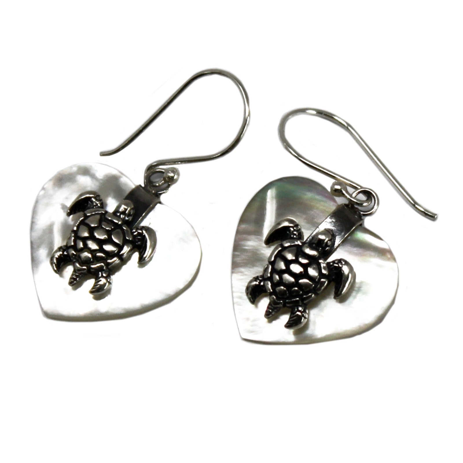Handmade Shell and 925 Silver Earrings - Mother of Pearl / Sea Turtles product packaging on clean background from Quintessential Holistic Health Ltd