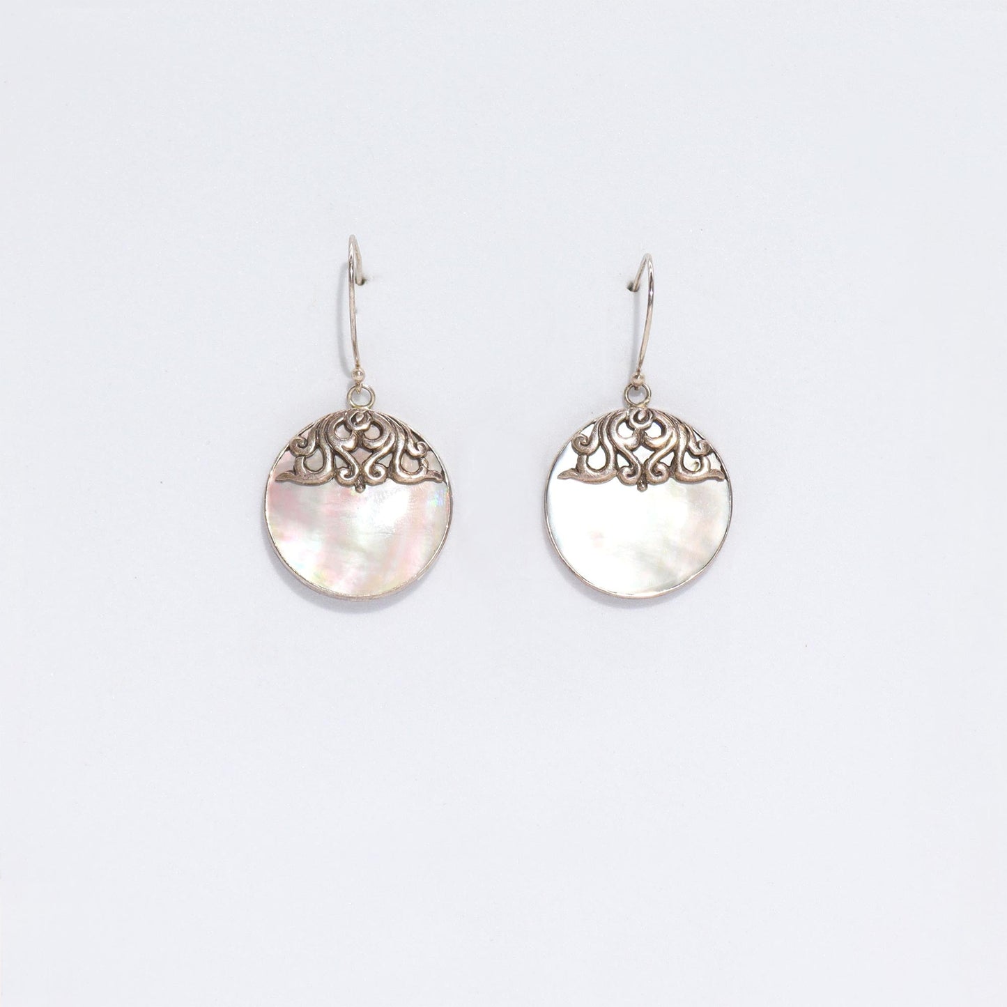Handmade Shell and 925 Silver Earrings - Mother of Pearl / Classic Disc product packaging on clean background from Quintessential Holistic Health Ltd